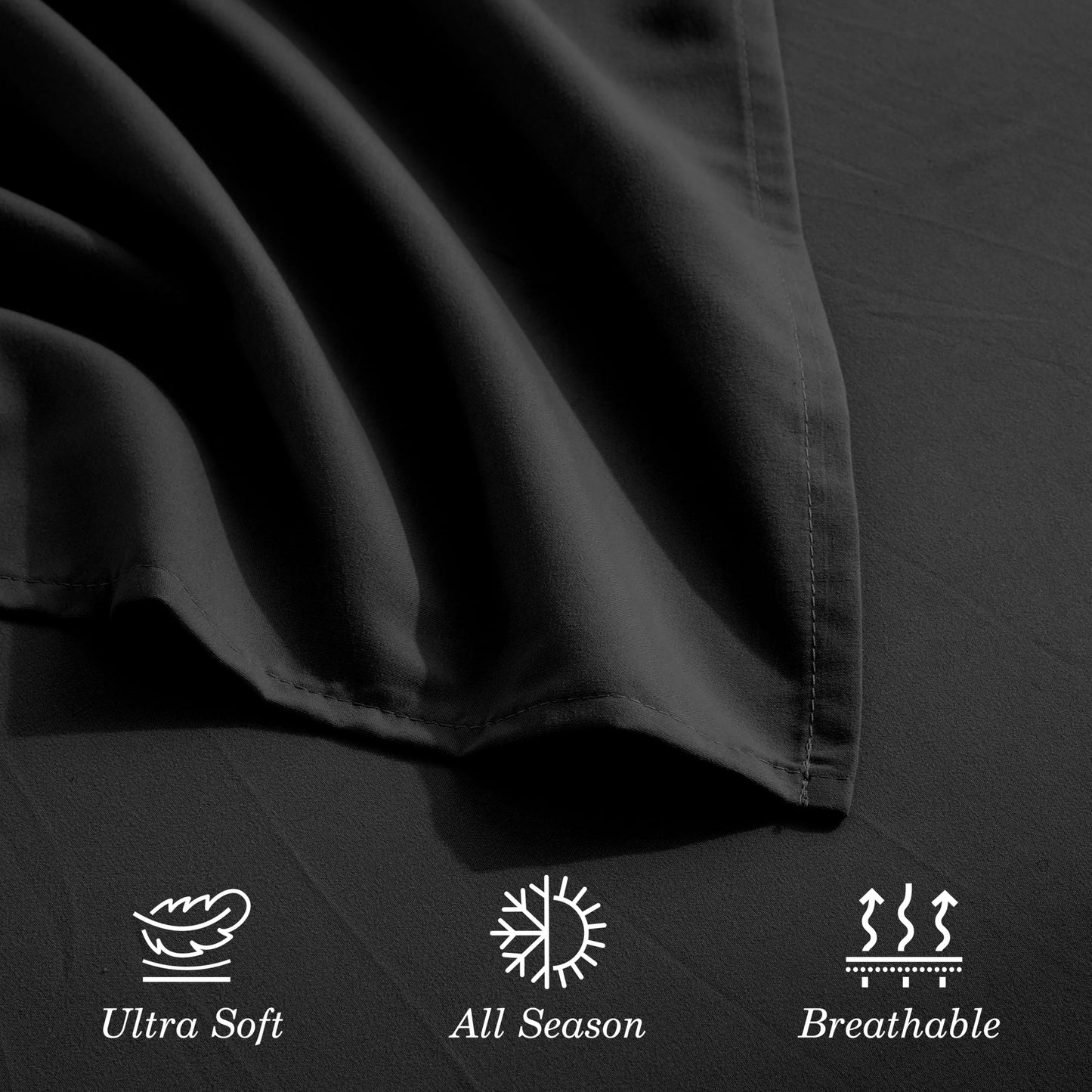 CELINE LINEN Premium 1800 Hotel Quality Wrinkle-Resistant 4-Piece Microfiber Sheet Set - Luxury Ultra Soft and Breathable Bedding 16 Inch Deep Pocket 4PC Sheet Set, King, Black