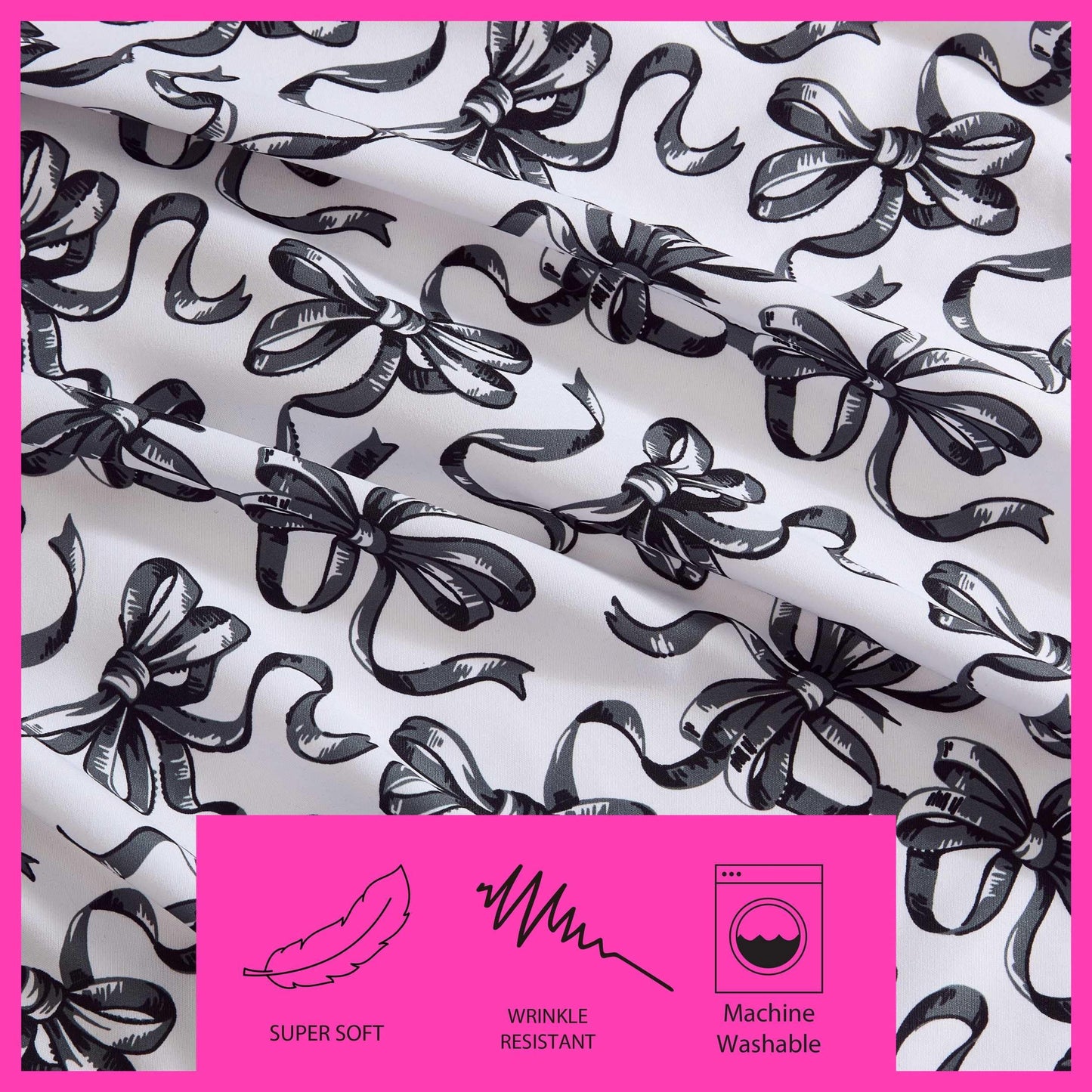 Betsey Johnson - Queen Size Sheet Set, Soft Printed Microfiber Bedding with Deep Pocket Fitted Sheet, Bed Sheets with Matching Pillowcases, Ballet Bows Grey