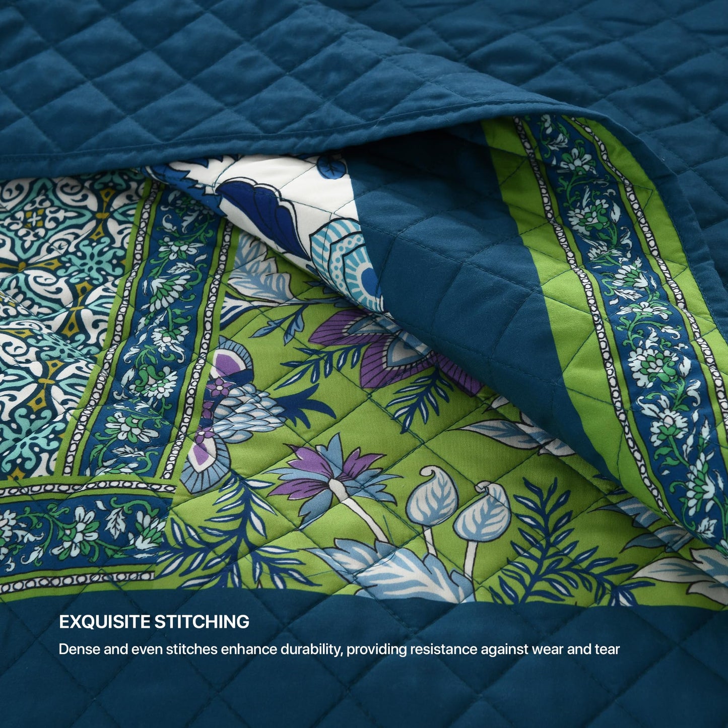 TEXSTEAD Queen Quilt Set - Washed Quilted Patchwork Comforter Coverlet, Lightweight Breathable Bedspread for All Seasons, Reversible 90"x90" with 2 Pillow Shams, Machine Washable