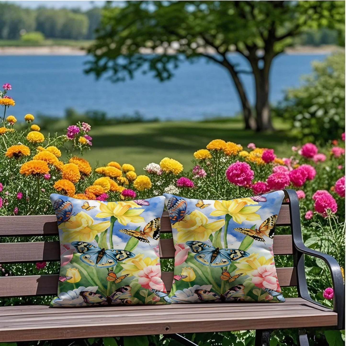 mellicoma Waterproof Outdoor Pillow Covers 18x18 Pack of 2 Watercolor Butterflies and Flowers Throw Spring Outdoor Pillows for Garden Funiture Patio Home