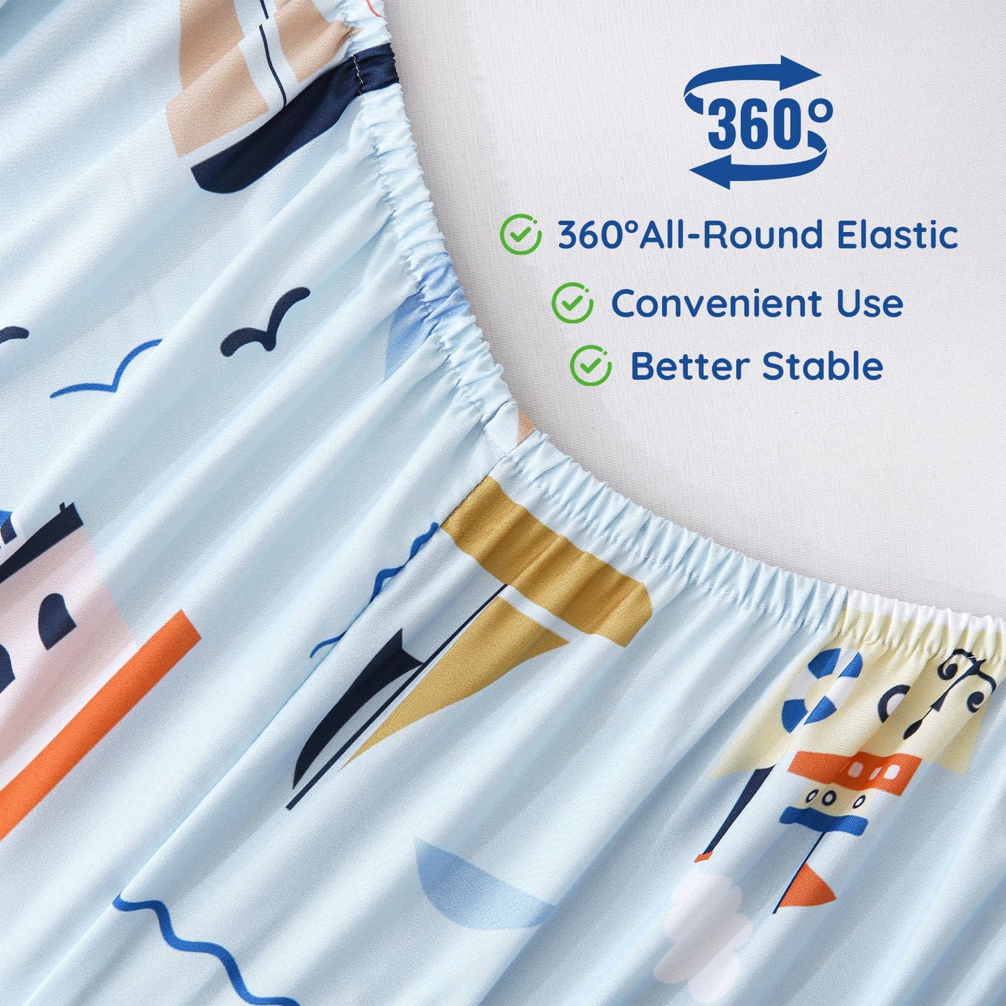 MCO Sailboat Kids Full Size Bed Sheets, Soft Microfiber Full Size Sheets for Boy Girls, 4 Pieces Breathable Full Bed Sheet Lighthouse