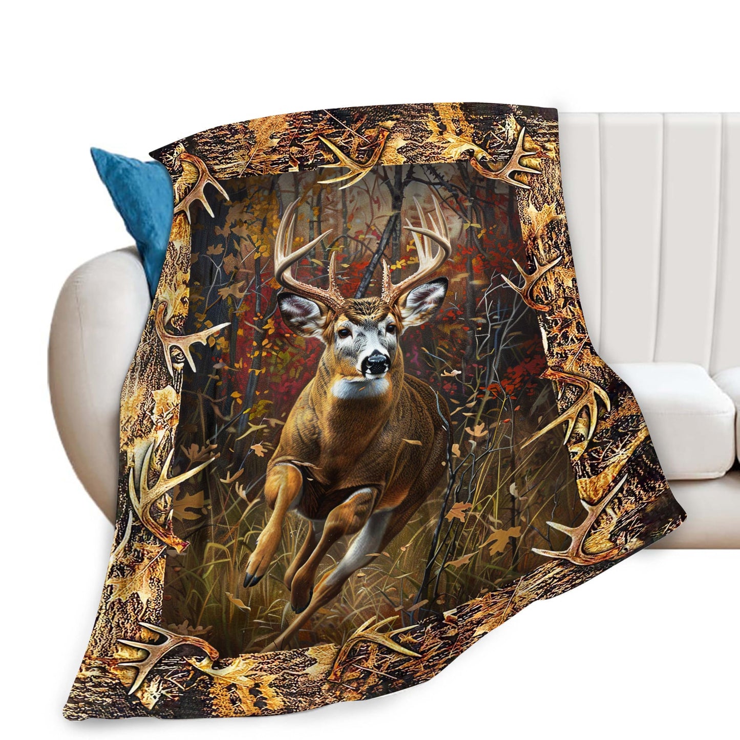 Deer Blanket Country elk Decor Throw Blanket Gifts for Girls Boys Deer Lover Winter Couch Bedding Super Warm Soft Plush Lightweight Fleece Flannel Bed Blanket for Kids Adults Men Women 50"X40"