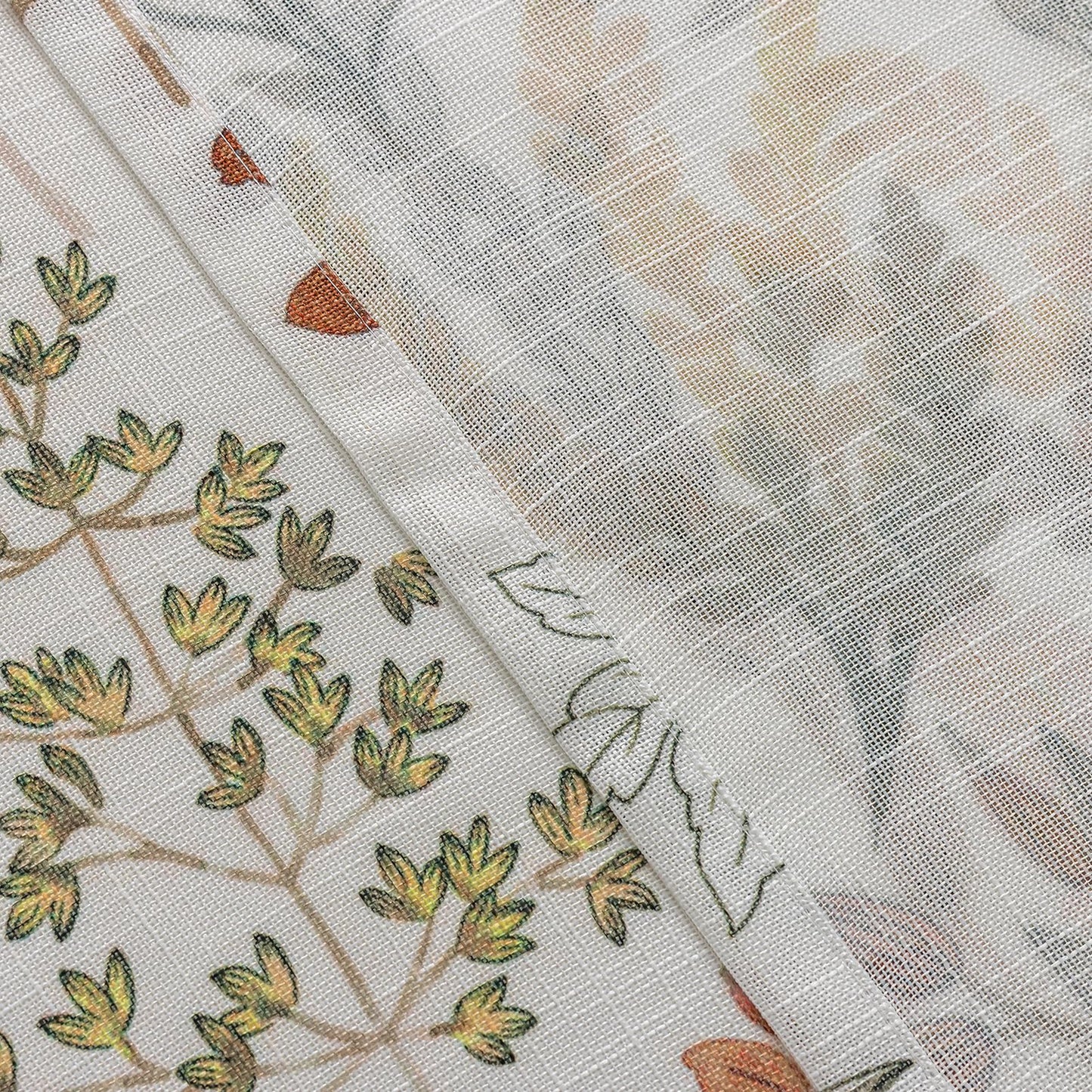 SUOUO Red-Brown Tropical Leaves Semi Sheer Curtains Linen Textured for Living Room Patterned Wildflower 84 inches Long Window Drapes for Dining Bedroom 2 Panels