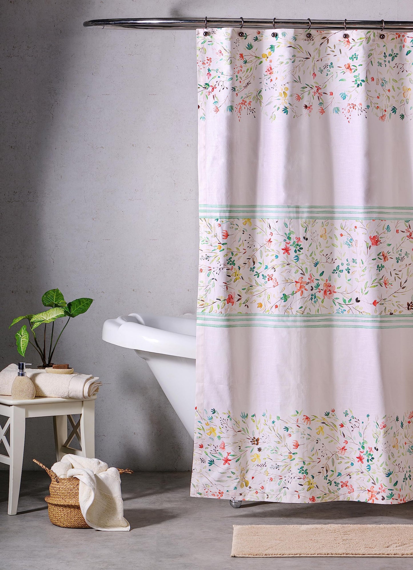 Maison d' Hermine Shower Curtain 100% Cotton One Panel 70"x72" Washable Fabric Shower Curtains for Bathroom, Easy Hanging with 12 Button Holes - Home Hotel Resort Spa Spring Summer - Colmar