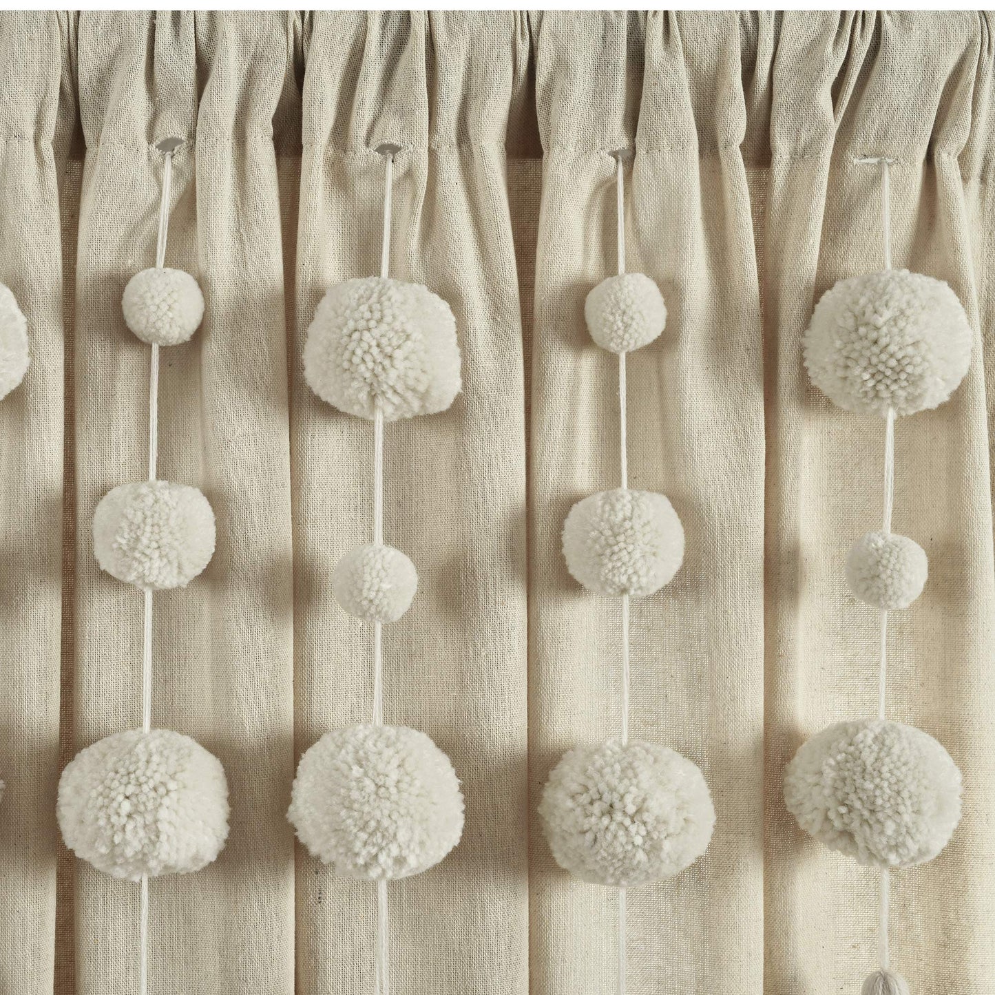 Lush Decor Boho Pom Pom Tassel Linen Textured Window Curtain Panel, Single 52" W x 95" L Linen -