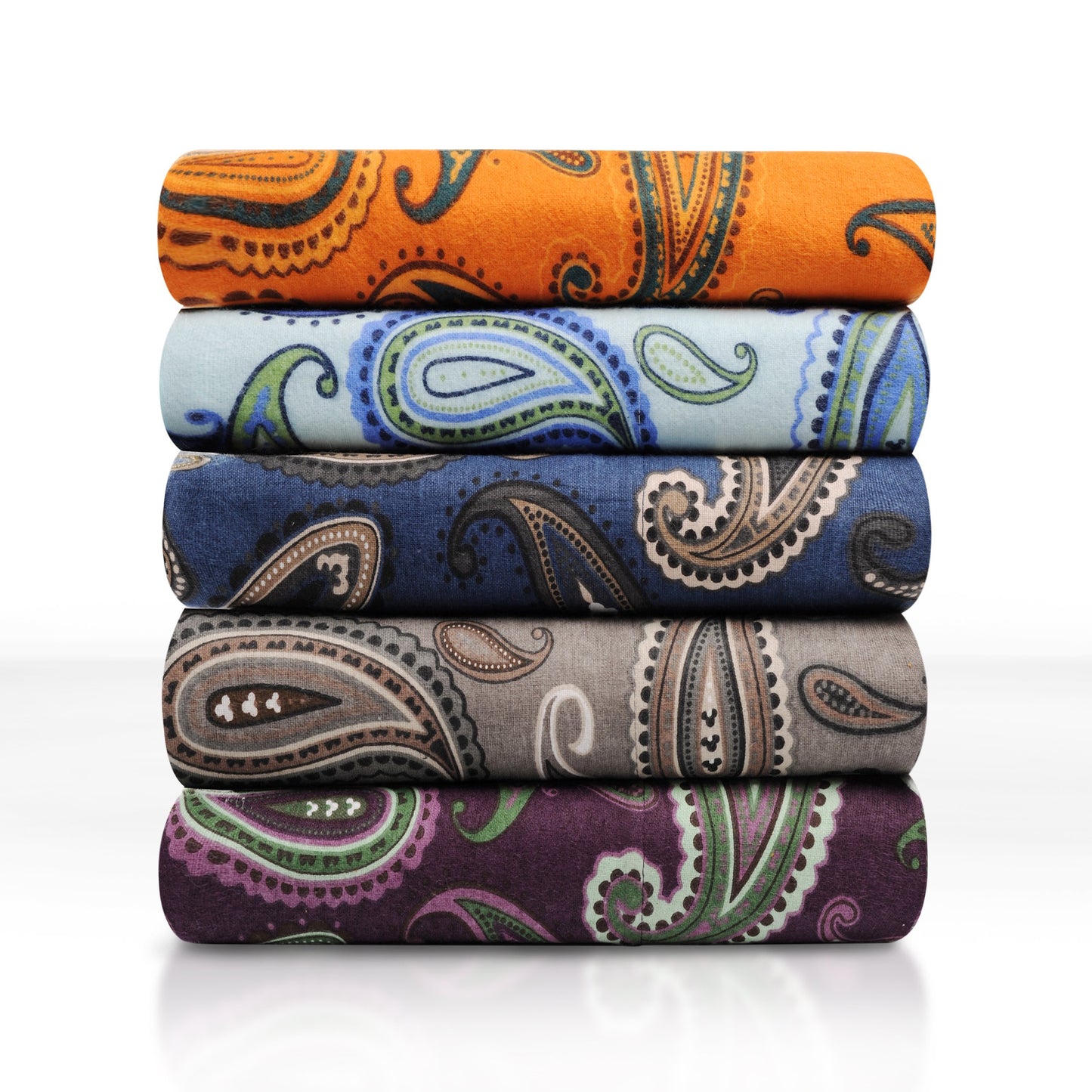 Superior Flannel Brushed Cotton Paisley Bed Sheet Set, Soft, Warm Bedding, Bohemian Floral Sheets, Bedroom Decor, 1 Flat Sheet, 1 Elastic Deep Pocket Fitted Sheet, 2 Pillowcases, Queen, Purple
