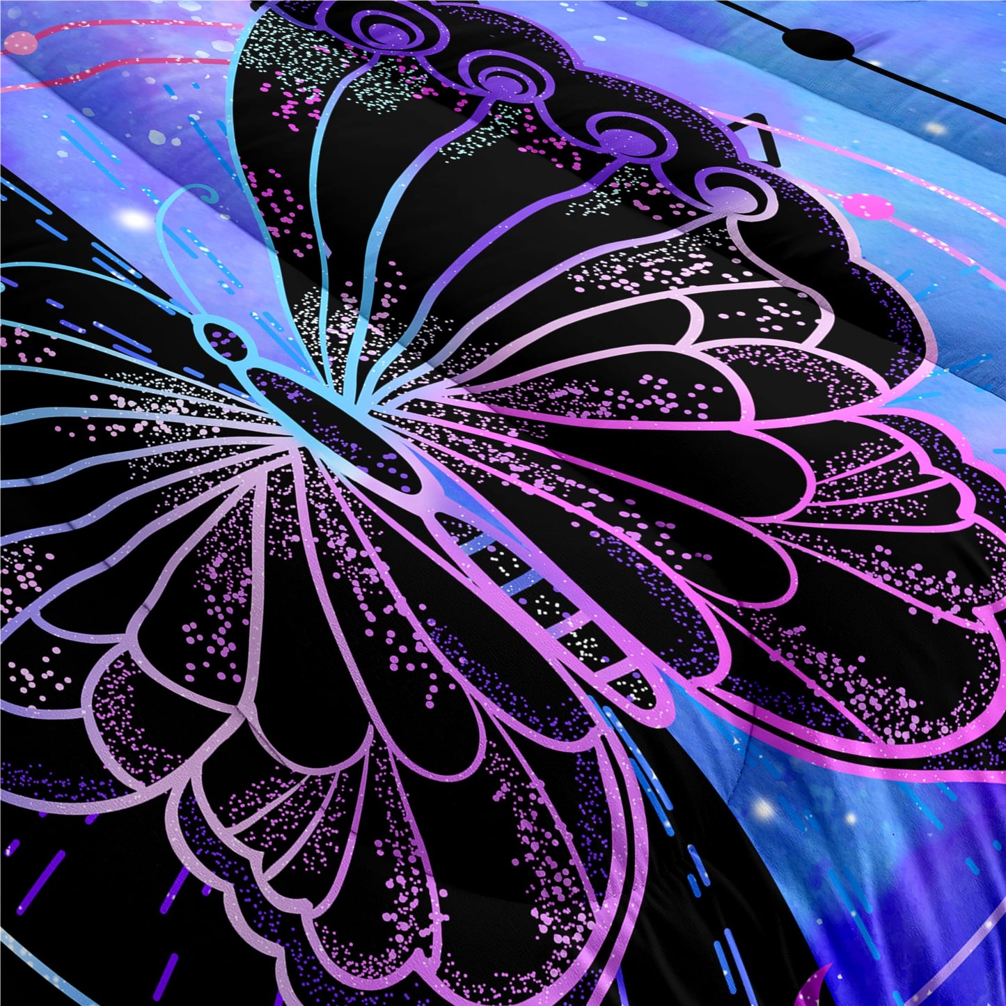 FJKJHKGJ Butterfly Comforter - Butterfly Bed Set - Butterfly Comforter Set for Girls Women Bed Girls Twin Bedding Set Black Blue Butterflies with Sun and Moon Printed Quilt Sets with 1 Pillowcase
