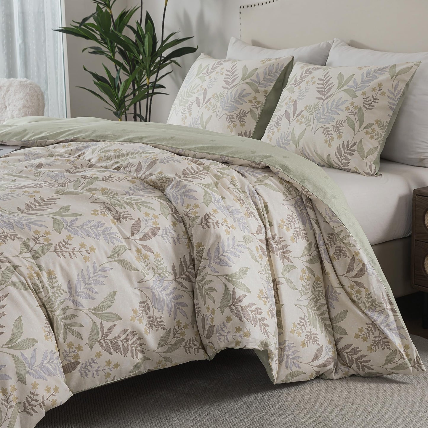 HoneiLife King Size Duvet Cover - 100% Cotton Comforter Cover, Soft & Breathable Floral Bedding Duvet Cover Sets with Zipper Closure & Corner Ties, 3-PC Wildflower Comforter Cover Sets, Blooms