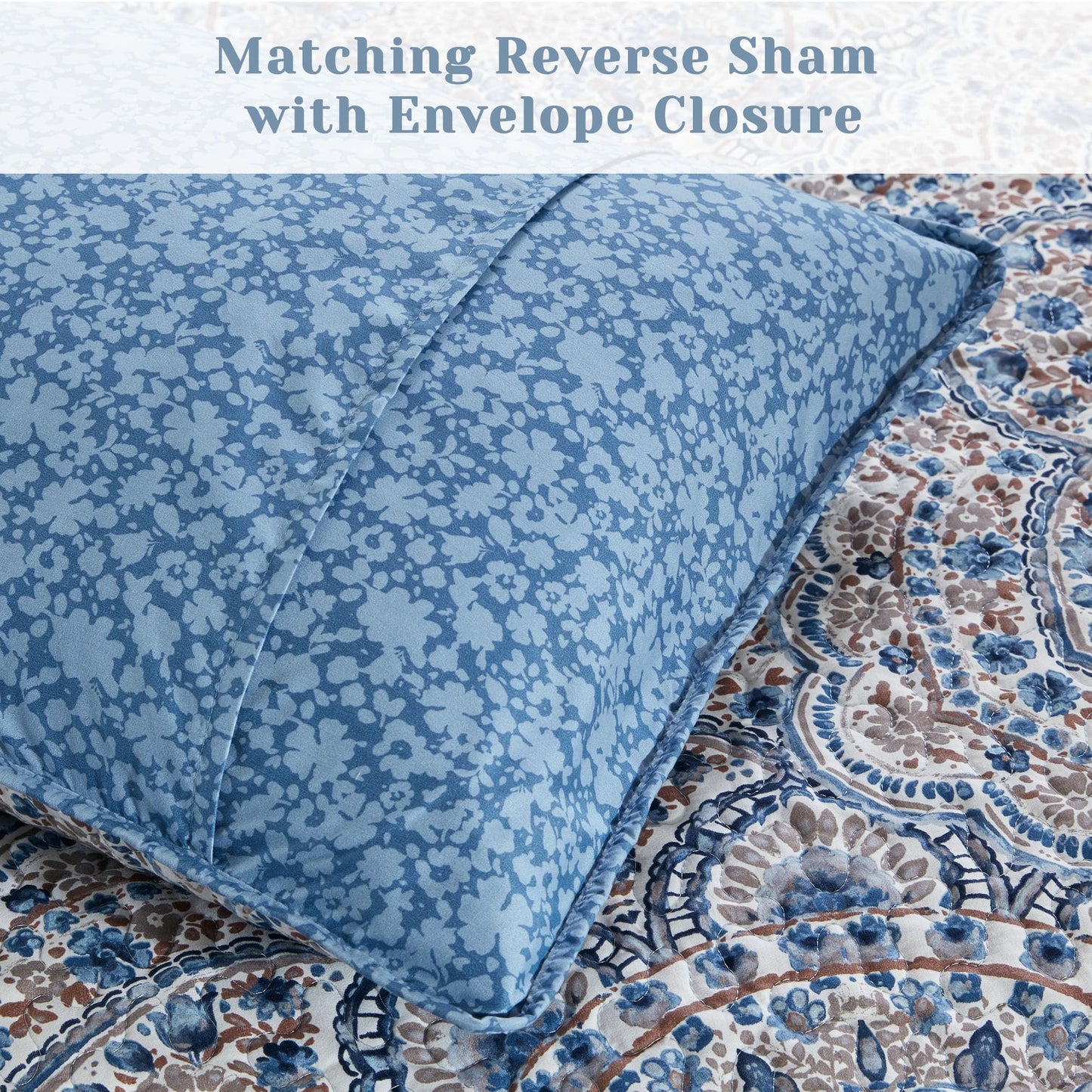 Comfort Spaces Valerie Boho Quilt Set Twin/Twin XL Blue - Soft Reversible Watercolor Medallion Bedding, Lightweight All Season Bedspread for Kids Teens Dorm Guest Room