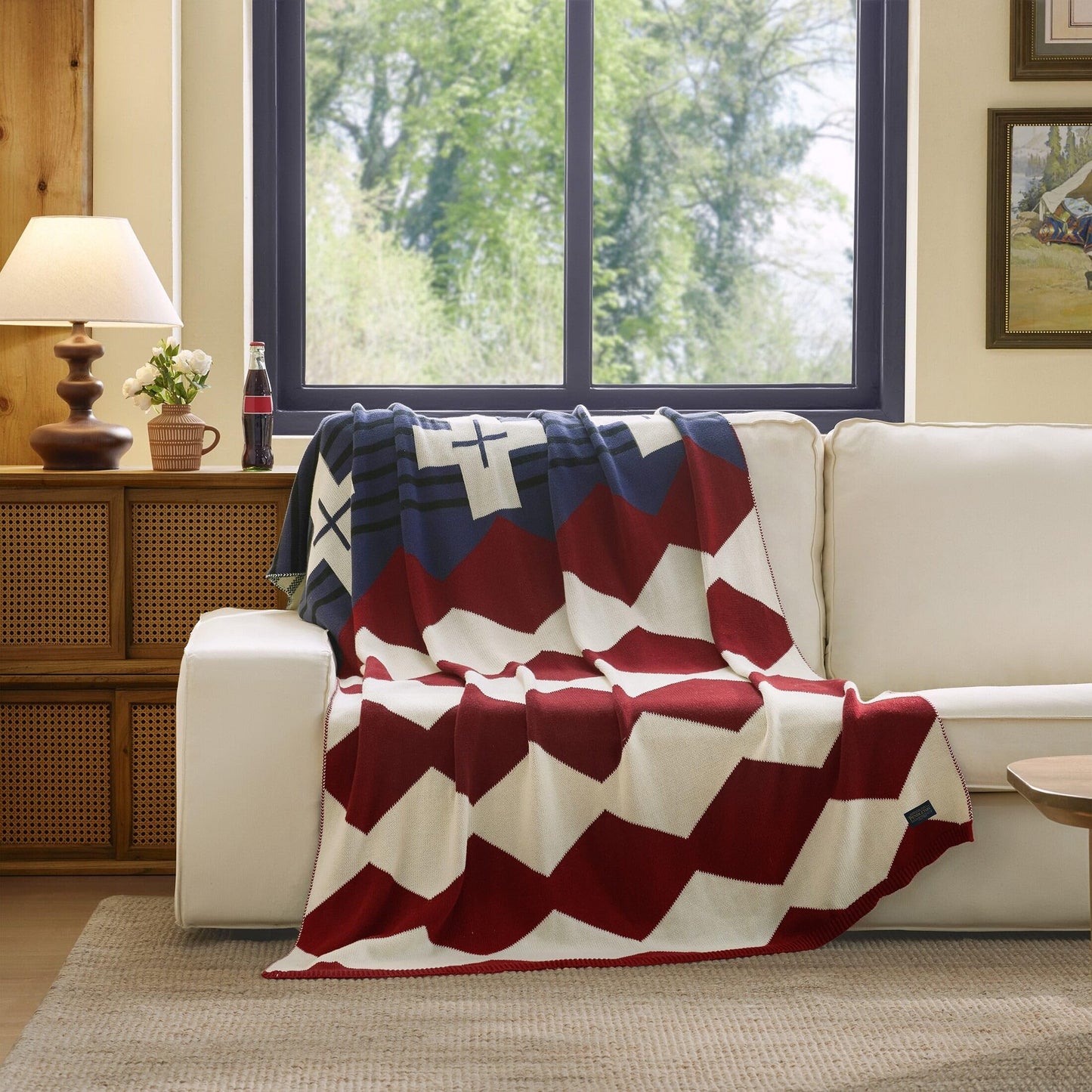 Pendleton Patriotic Throw Blanket - 100% Cotton Blanket, Jacquard Knit, Blue White & Red Americana Throw, 4th of July Independence Day (Brave Star)