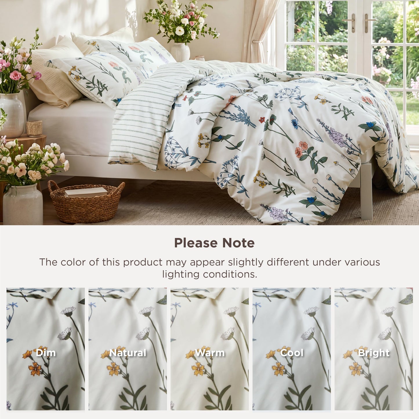 Bedsure Duvet Cover King Size - Reversible Cute Floral Duvet Cover Set with Zipper Closure, 3 Pieces White Bedding Set with 8 Corner Ties and 2 Pillow Shams 20"x36"
