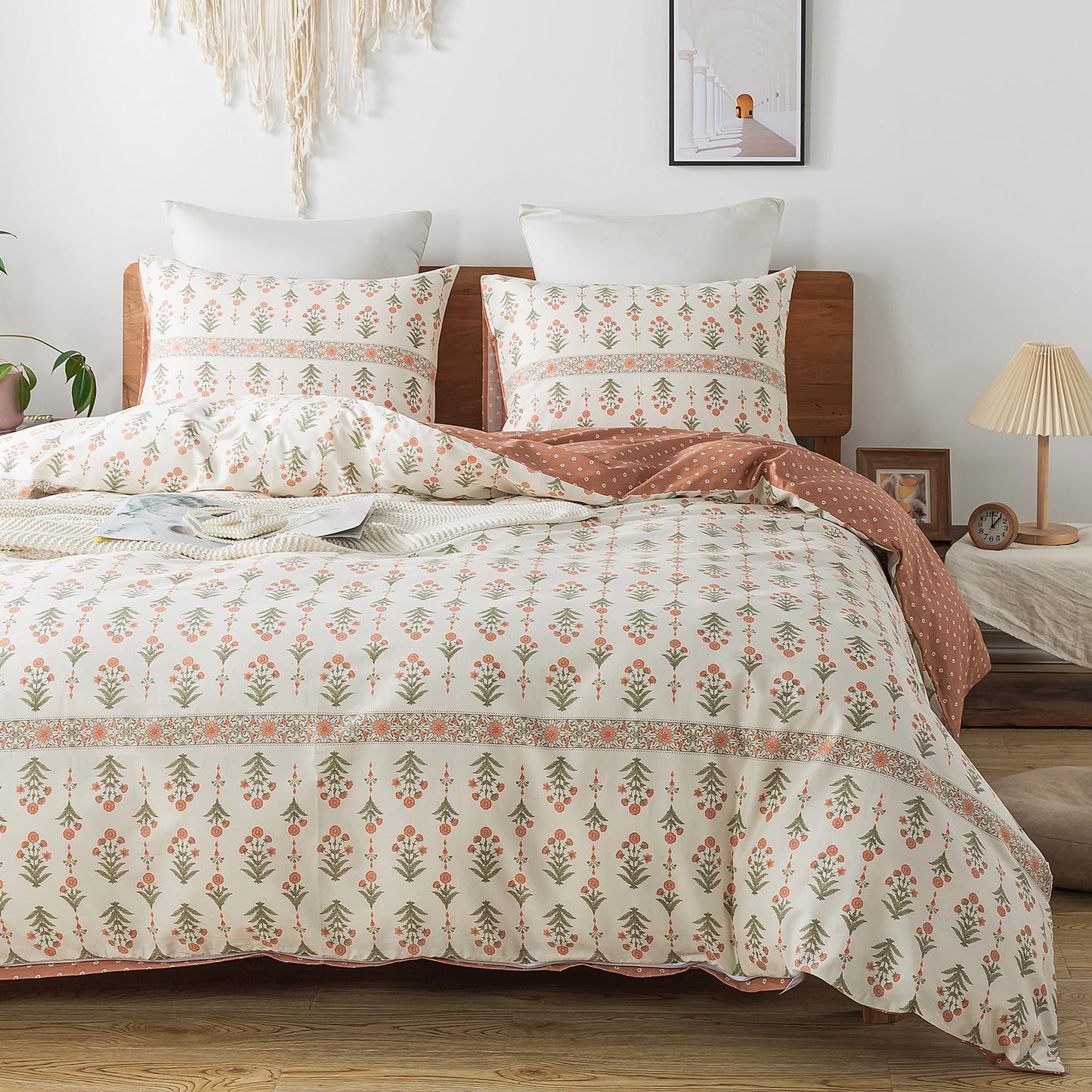HoneiLife King Duvet Cover Set - 100% Cotton Comforter Cover Floral Duvet Cover Sets,Soft & Breathable Duvet Cover with Zipper Closure and Corner Ties,3pcs Wildflower Comforter Cover Sets-Sweet Grass
