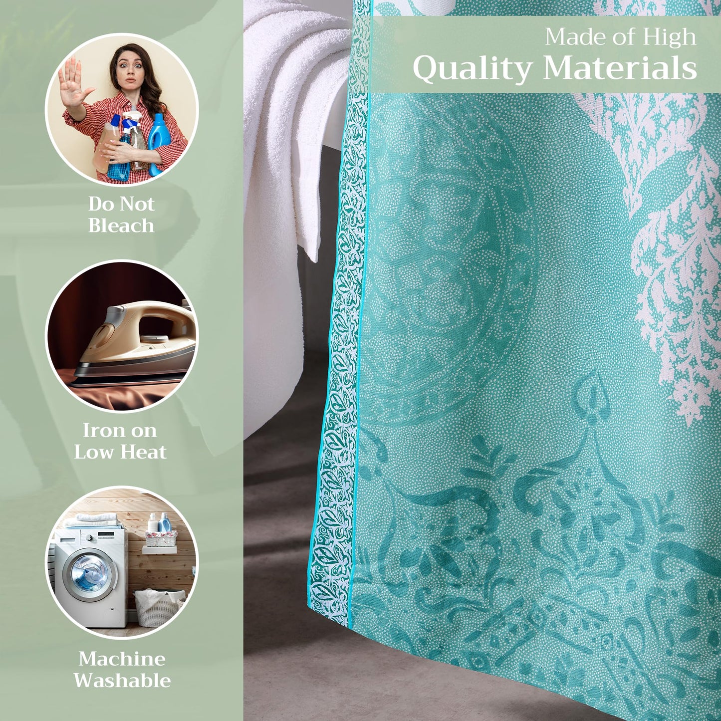 Maison d' Hermine Shower Curtain 100% Cotton One Panel 70"x72" Washable Fabric Shower Curtains for Bathroom, Easy Hanging with 12 Button Holes - Home Spa Spring Summer - Versailles - Turquoise
