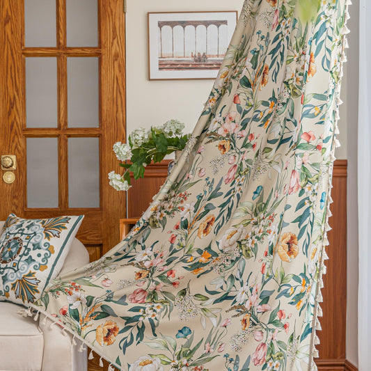 Erbnaryx Boho Floral Curtains French Country Farmhouse Curtains 72 Inches Long Light Filtering Window Rod Pocket Drapes for Living Room 2 Panels-Green Flor