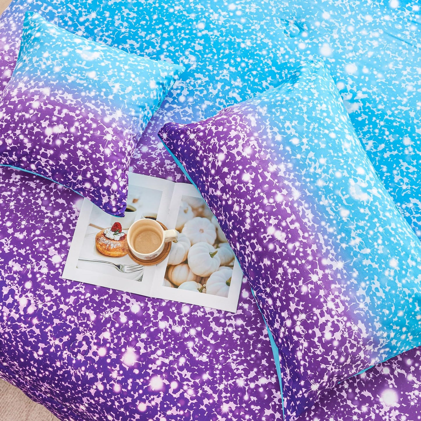 RYNGHIPY Blue Purple Girls Bedding Set 3D Colorful Galaxy Starry Comforter Sets for Girls Kids Twin Lightweight Soft Rainbow Bed in A Bag