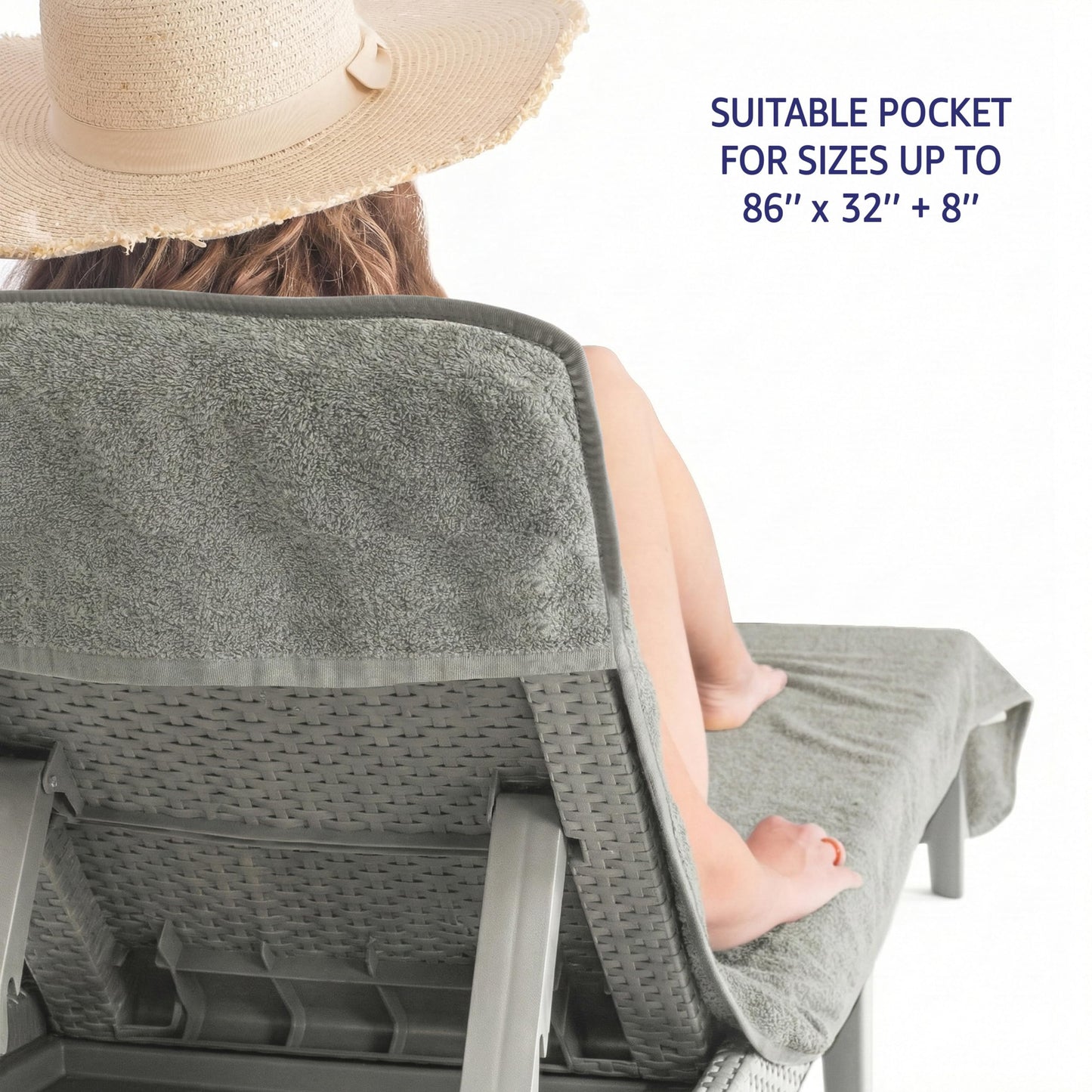 American Soft Linen 2 PACKED Chaise Lounge Covers with Pocket, 86"x32" Oversized Beach Pool Lounge Chair Towels (Gray Chair Towel, 2 PIECE)