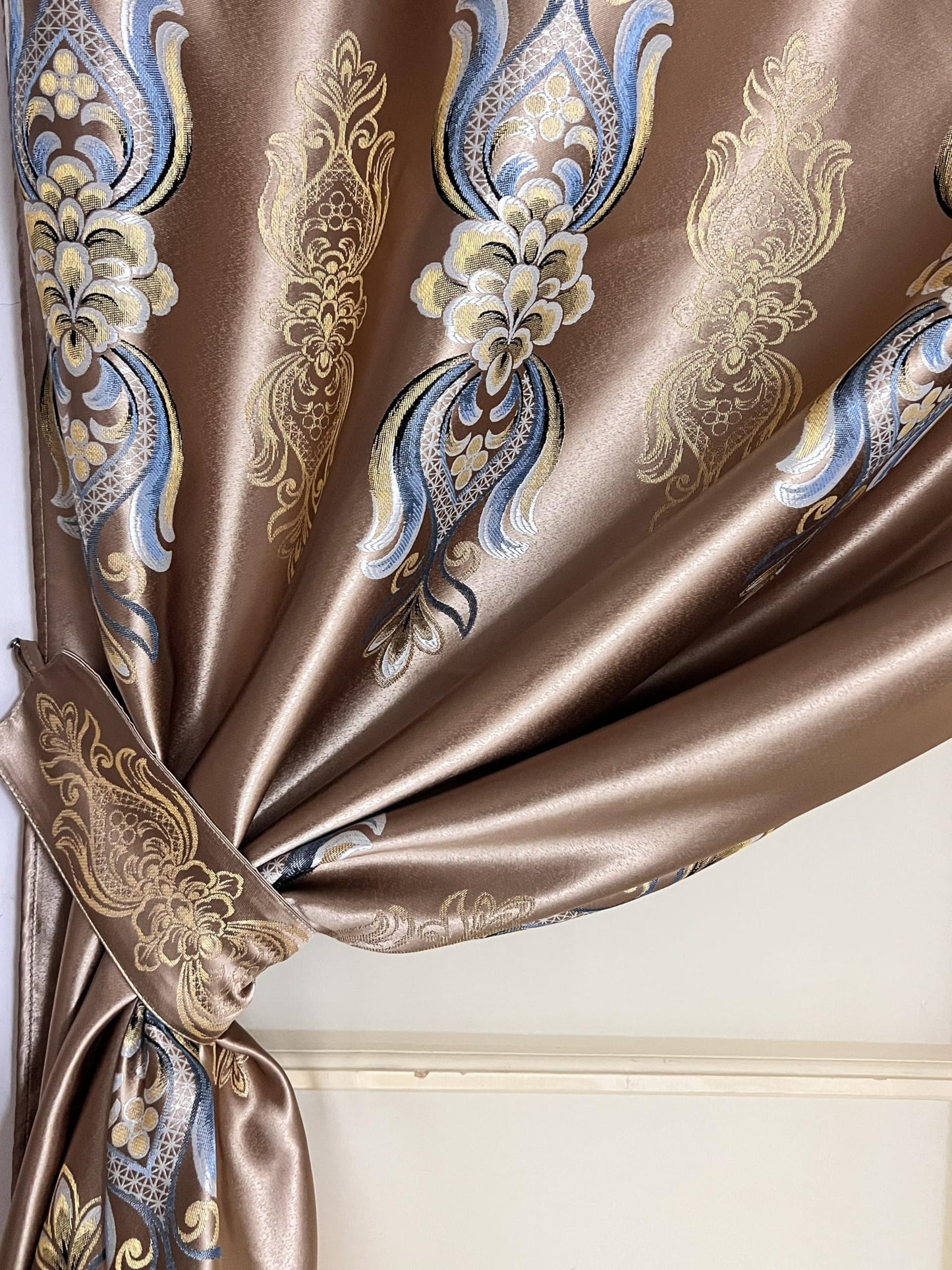 GOHD Regal Regalia Jacquard Blackout Curtains,Set of 2 Panels,W60”*L86,80% Light Blocking Window Drapes with Gold Floral Pattern, for Bedroom Living Room,Bronze