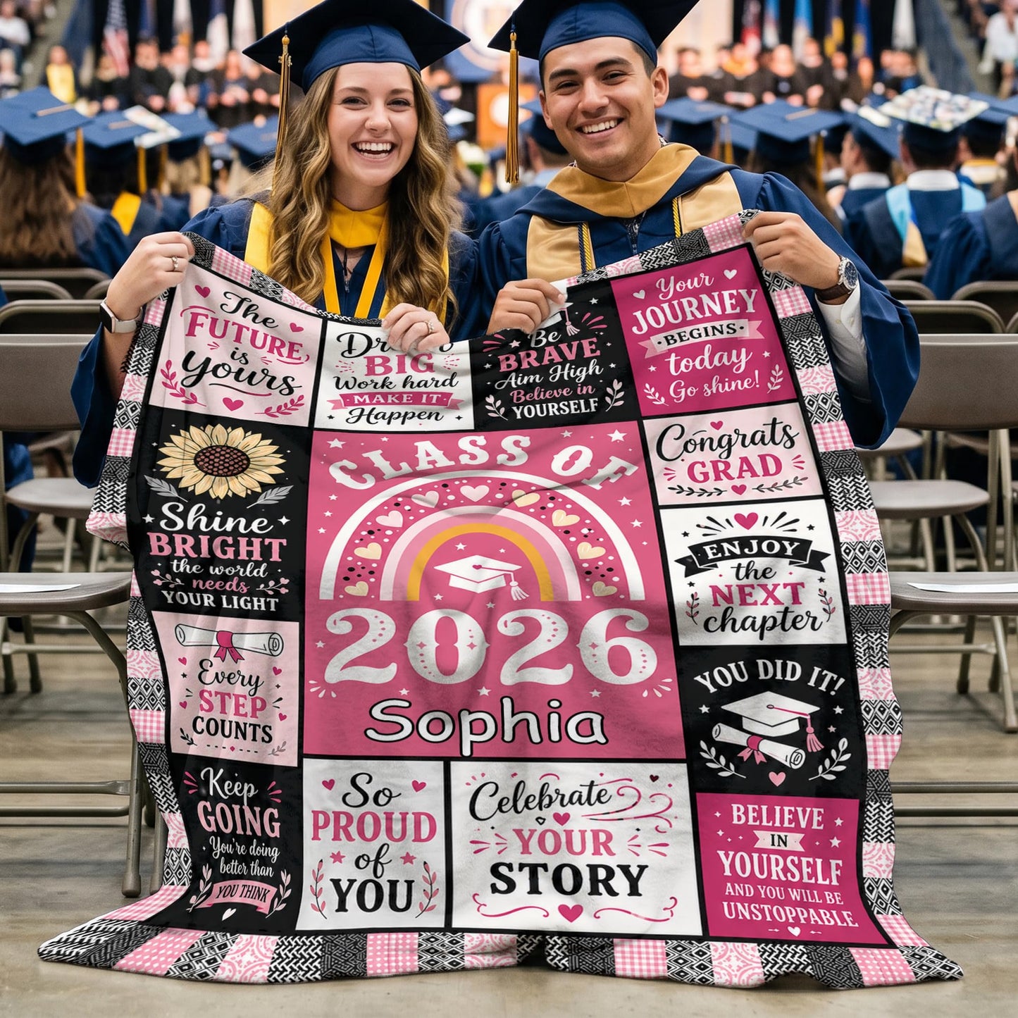 Ipplee Personalized Graduation Blanket 2026 - Custom Name Flannel Throw Blanket Class of 2026, Soft Fleece Grad Gifts for Daughter Son Her Him, College High School Graduation Decorations Keepsake