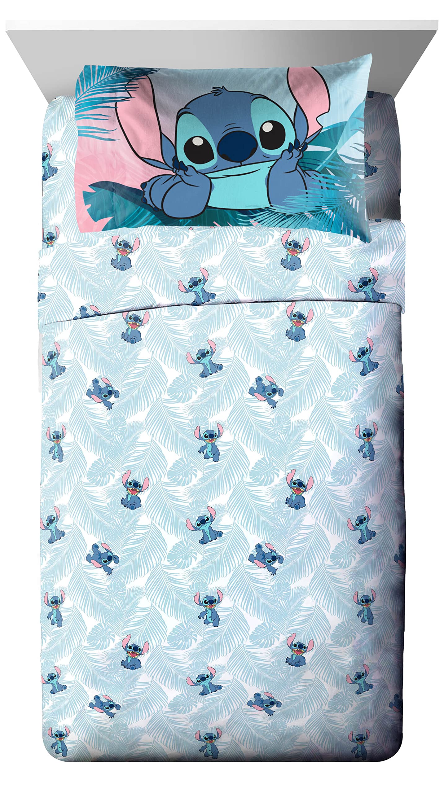 Jay Franco Disney Lilo & Stitch Floral Fun 5 Piece Twin Bed Set - Includes Reversible Comforter & Sheet Set Bedding - Super Soft Fade Resistant Microfiber