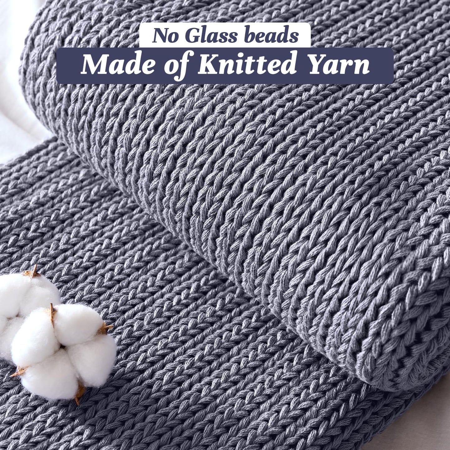 Guohaoi Knitted Weighted Blanket for Adults (Light Grey 60"x80" 15lbs) No Beads Cooling Throw Blanket for Hot Sleepers, Home Decor Breathable Chunky Knit Heavy Blanket Use on Queen/King Size Bed
