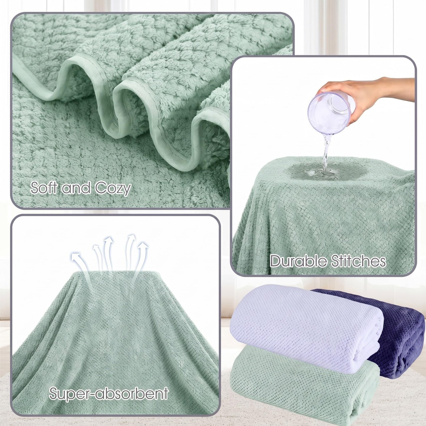 Moukeren 3 Pcs Oversized Bath Towel Set 40'' x 80'' Extra Large Microfiber Bath Sheets Jumbo Quick Dry Coral Fleece Absorbent Towel for Shower Beach Yoga Spa Body(Blue,Green)