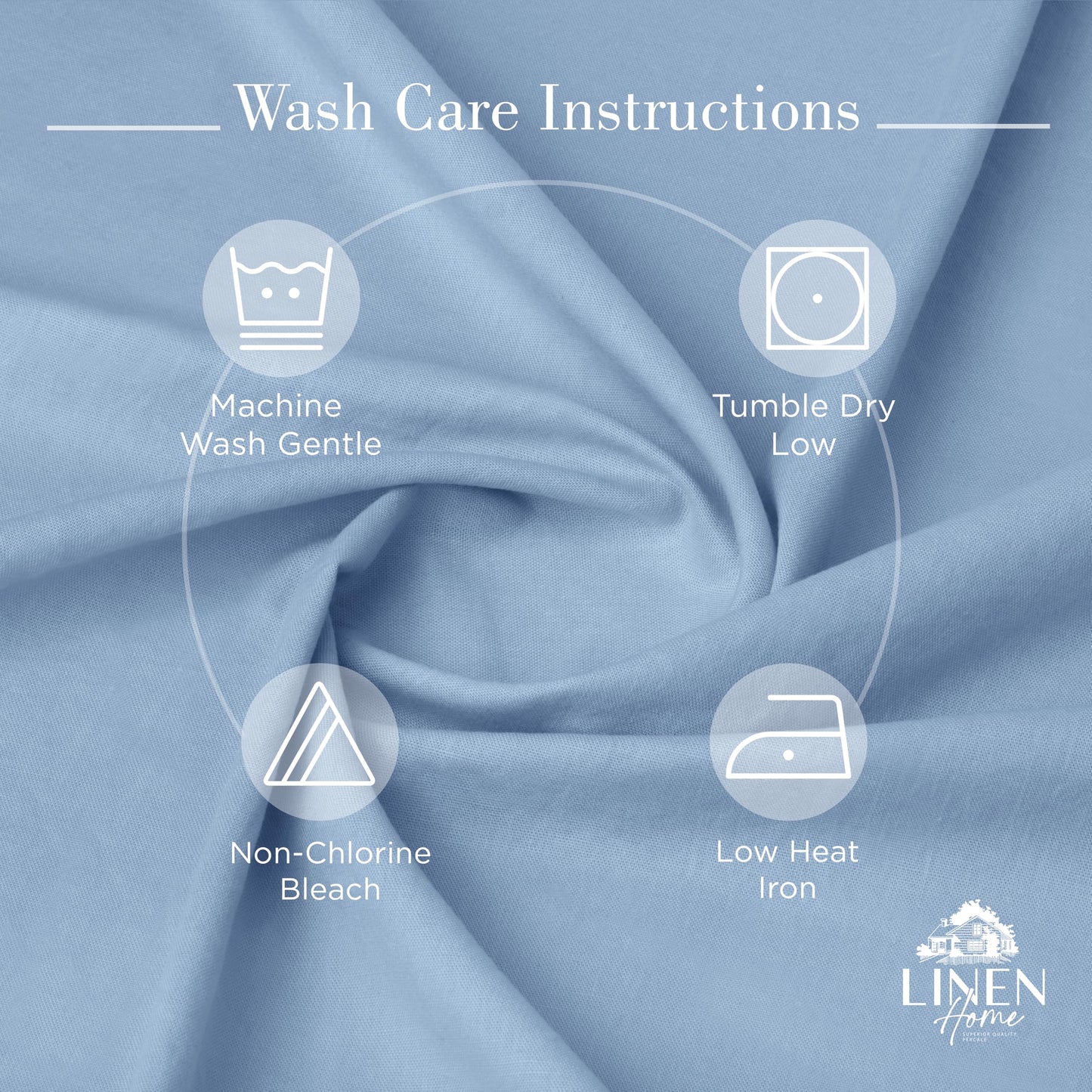 Linen Home Washed Cotton Percale Fitted Sheet Queen Size, ICY Blue, 1 Deep Pocket Fitted Sheet, Soft and Cool Strong Bed Linen, 60"X80"+14"