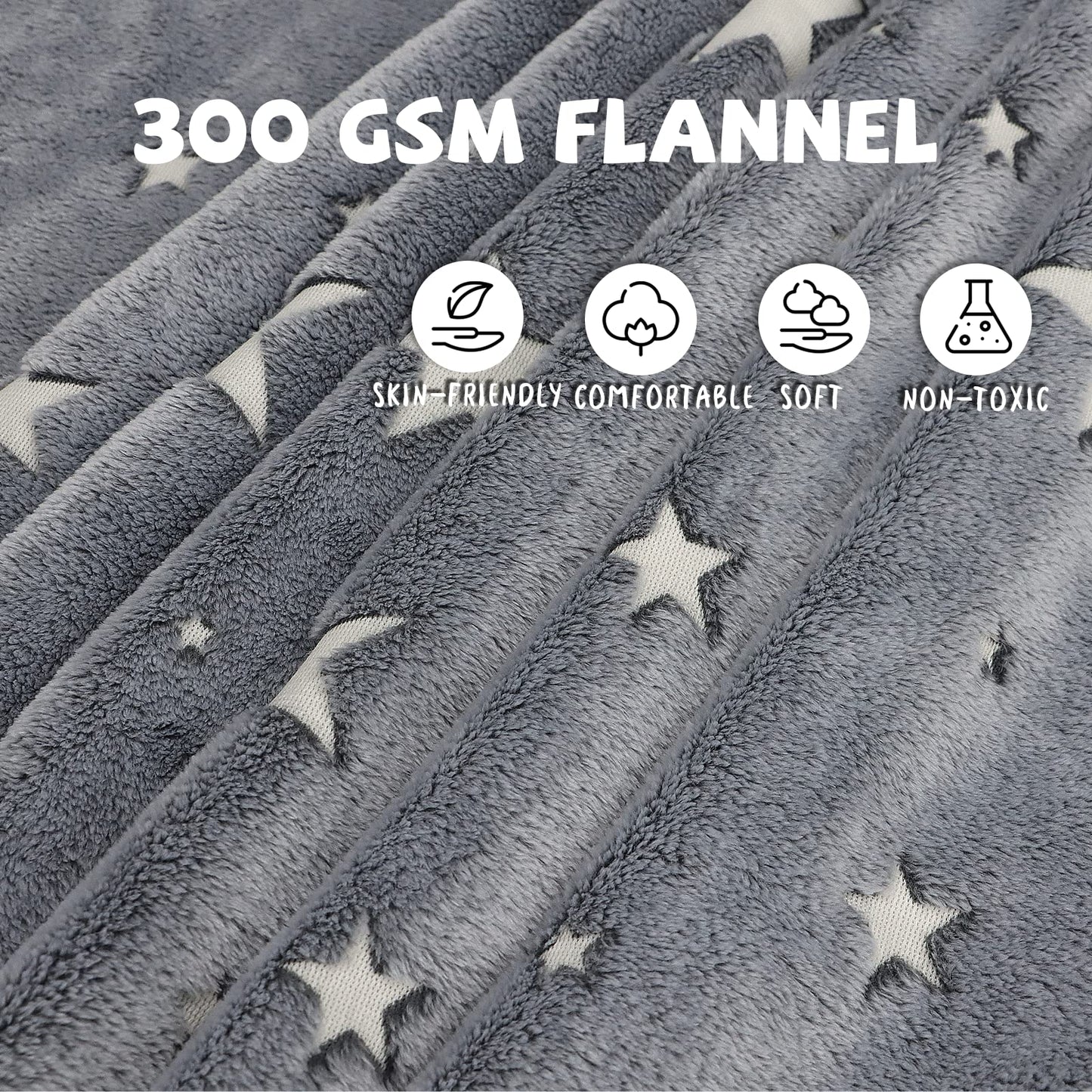REXEO Glow in The Dark Star Space Blanket for Kids, Grey Cute Galaxy Throw for Boys Girls, Soft Flannel Toddler Blanket, Bedroom Room Decor, Birthday Gifts, 50" x 60"