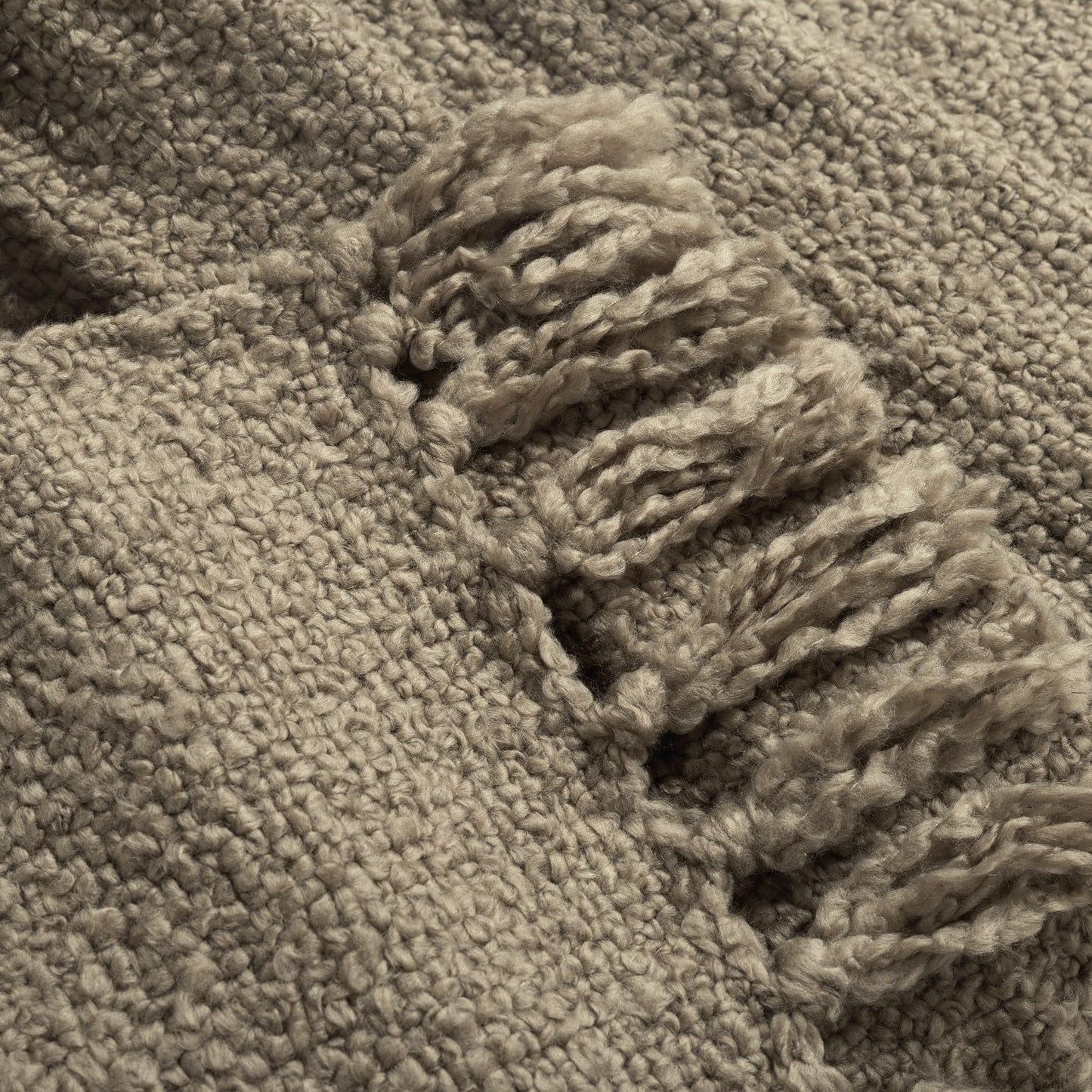 Lush Decor Tulum Boucle Textured Woven Fringed Throw Blanket Single 50" W x 60" L Neutral - Soft Cozy Blanket for Bed, Couch Or Chair - Modern Boho Home Decor