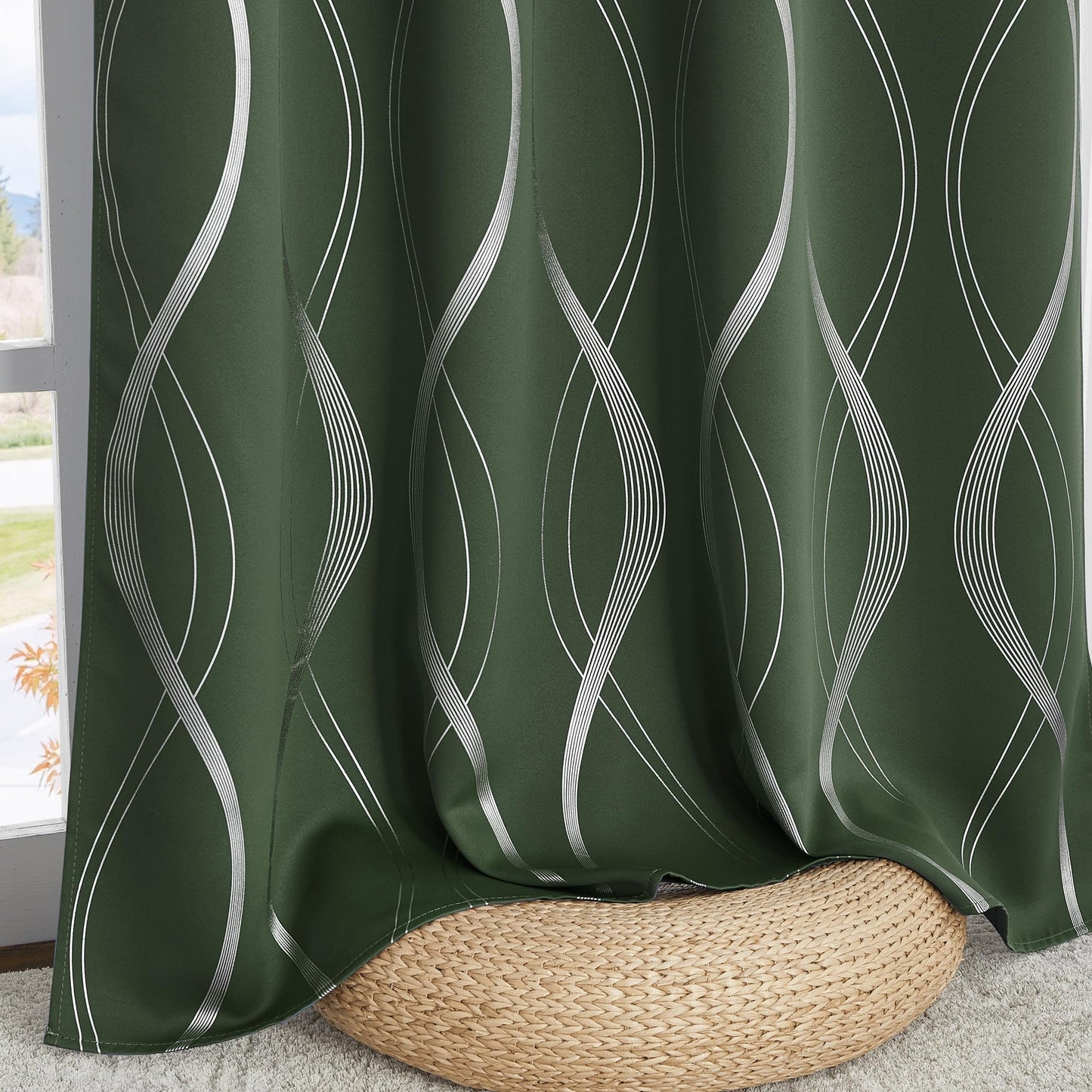 NICETOWN 100% Blackout Curtains 84 inch Length 2 Panels Set, Dark Mallard, 52" x 84", Noise Reducing Thermal Insulated Wave Line Foil Print Design Blackout Curtains for Hall Closet Villa Door