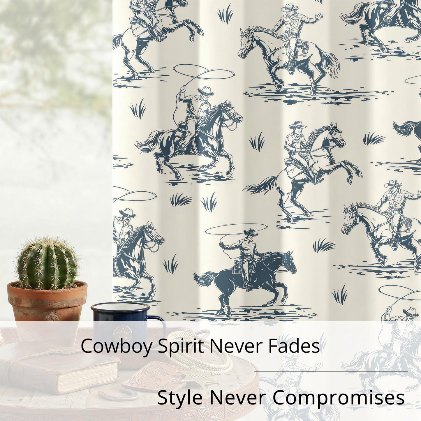 Western Cowboy Blackout Curtains – 100% Blackout Rustic Western Rodeo & Cowboy Design, Thermal Insulated Noise Reducing for Bedroom, Living Room & Man Cave (Vintage Lasso Riders, W52xL84, 2 Panels)