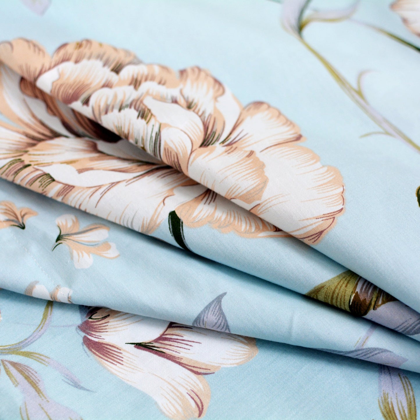 FADFAY Shabby Floral Bed Sheet Set Farmhouse Bedding Blue Cotton Winter Bedding Deep Pocket Sheets 4-Piece King Size