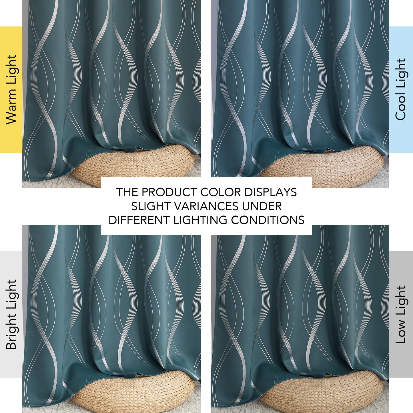 NICETOWN 100% Blackout Curtains Panels for Living Room, Greyish Blue, 52" Wide x 84" Long, 2 Panels, Sound Reducing Thermal Insulated Wave Line Foil Print Design Curtains for Patio Sliding Glass Door