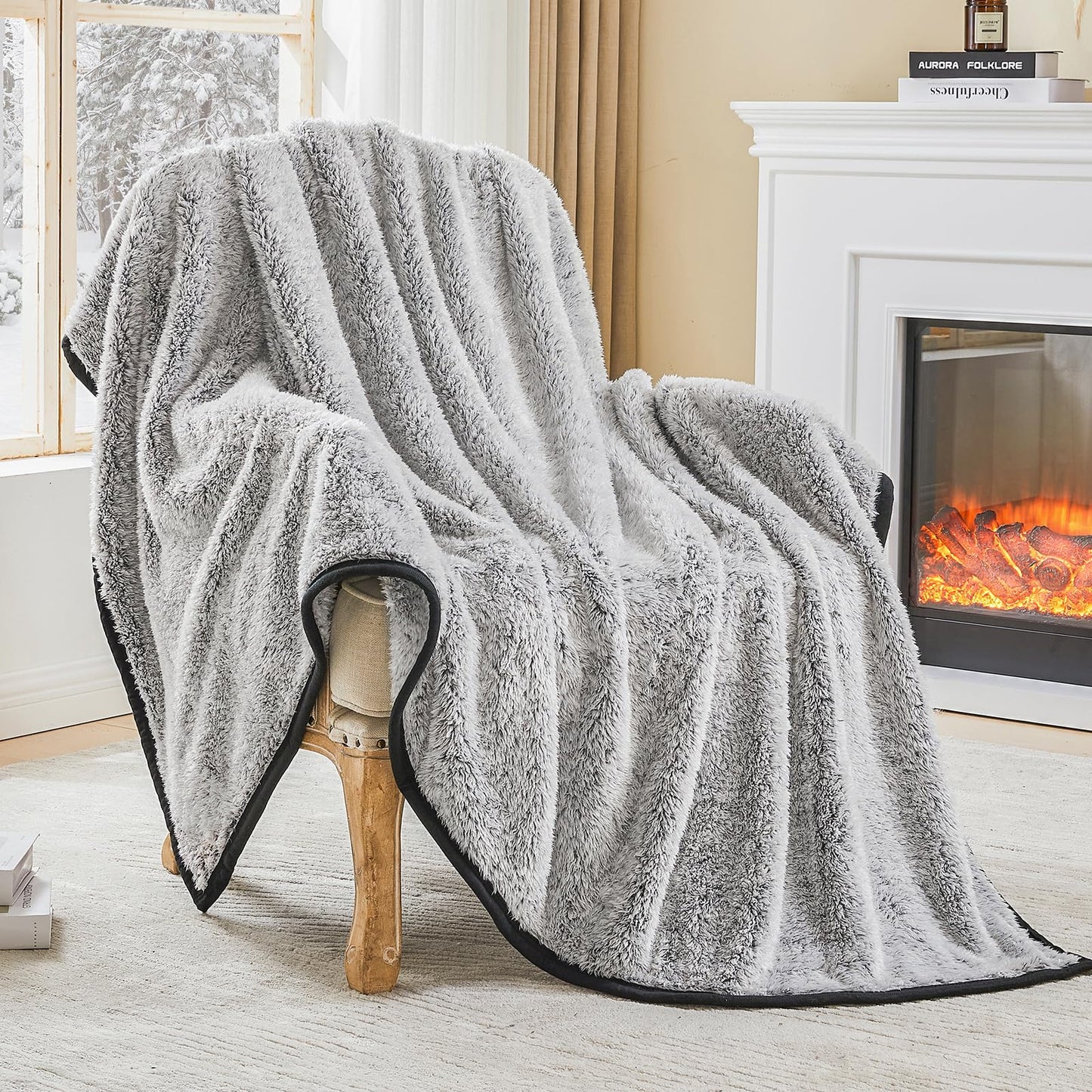 EMME Soft Sherpa Fleece Blanket Reversible Plush Fluffy Large Blanket, Light Weight Warm Decorative Boho Blanket Cover for Sofa, Couch, Bedroom,Travel(Black,50"x60")