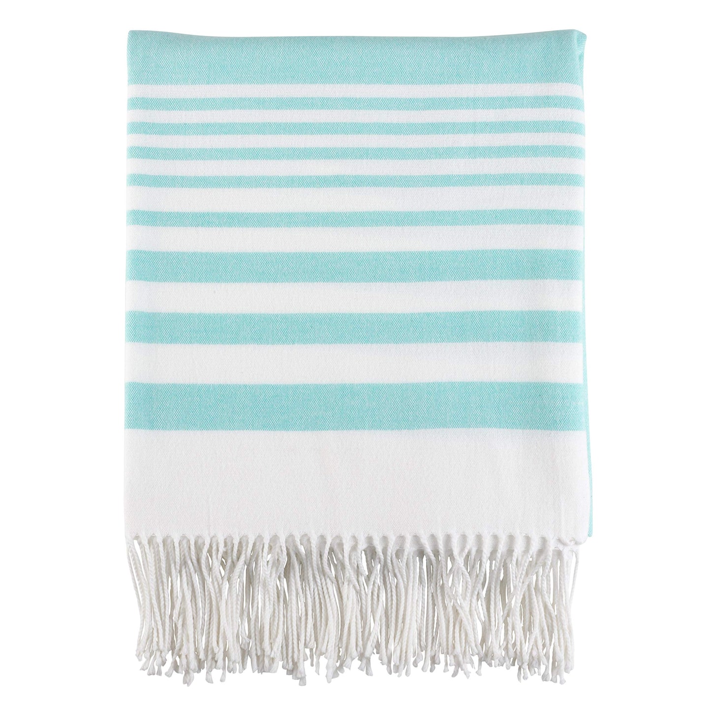 SARO LIFESTYLE Stripe Pattern Fringe Hem Lightweight Throw Blanket