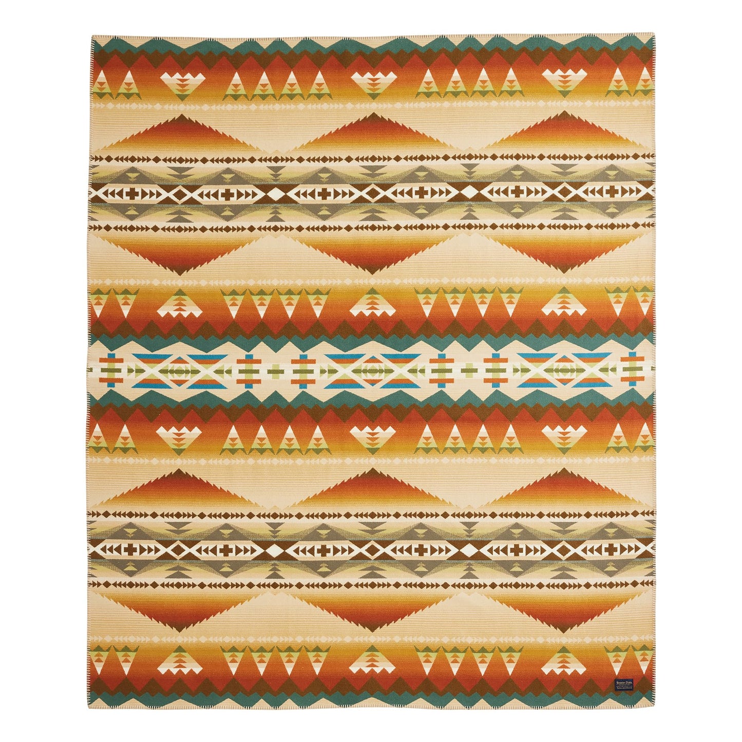 Pendleton Jacquard Unnapped Twin Blanket 64" x 80" - Heirloom Quality Virgin Wool, Reversible, Reinforced Ultrasuede Binding, Made in USA - Solstice Canyon