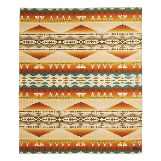 Pendleton Jacquard Unnapped Twin Blanket 64" x 80" - Heirloom Quality Virgin Wool, Reversible, Reinforced Ultrasuede Binding, Made in USA - Solstice Canyon