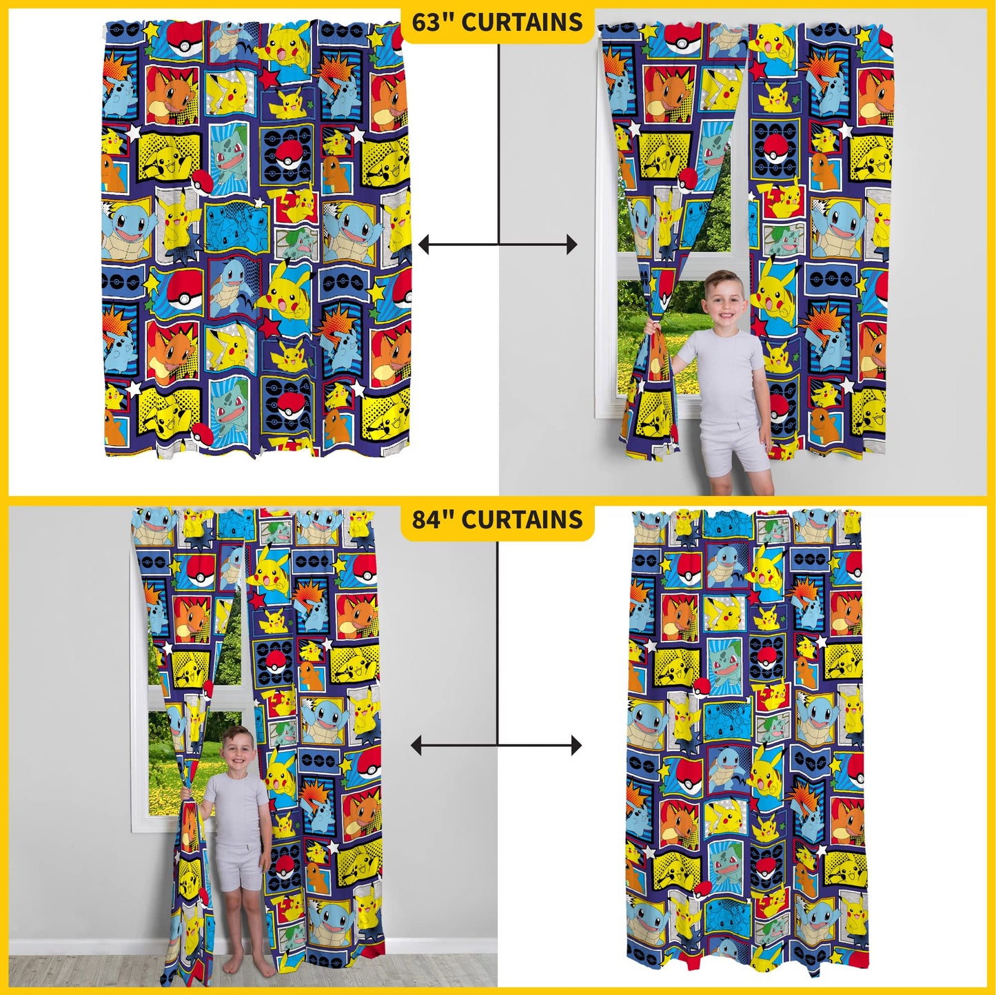 Pokémon Kids Room Window Curtains Drapes Set, 82 x 63 in, (Officially Licensed Product) by Franco