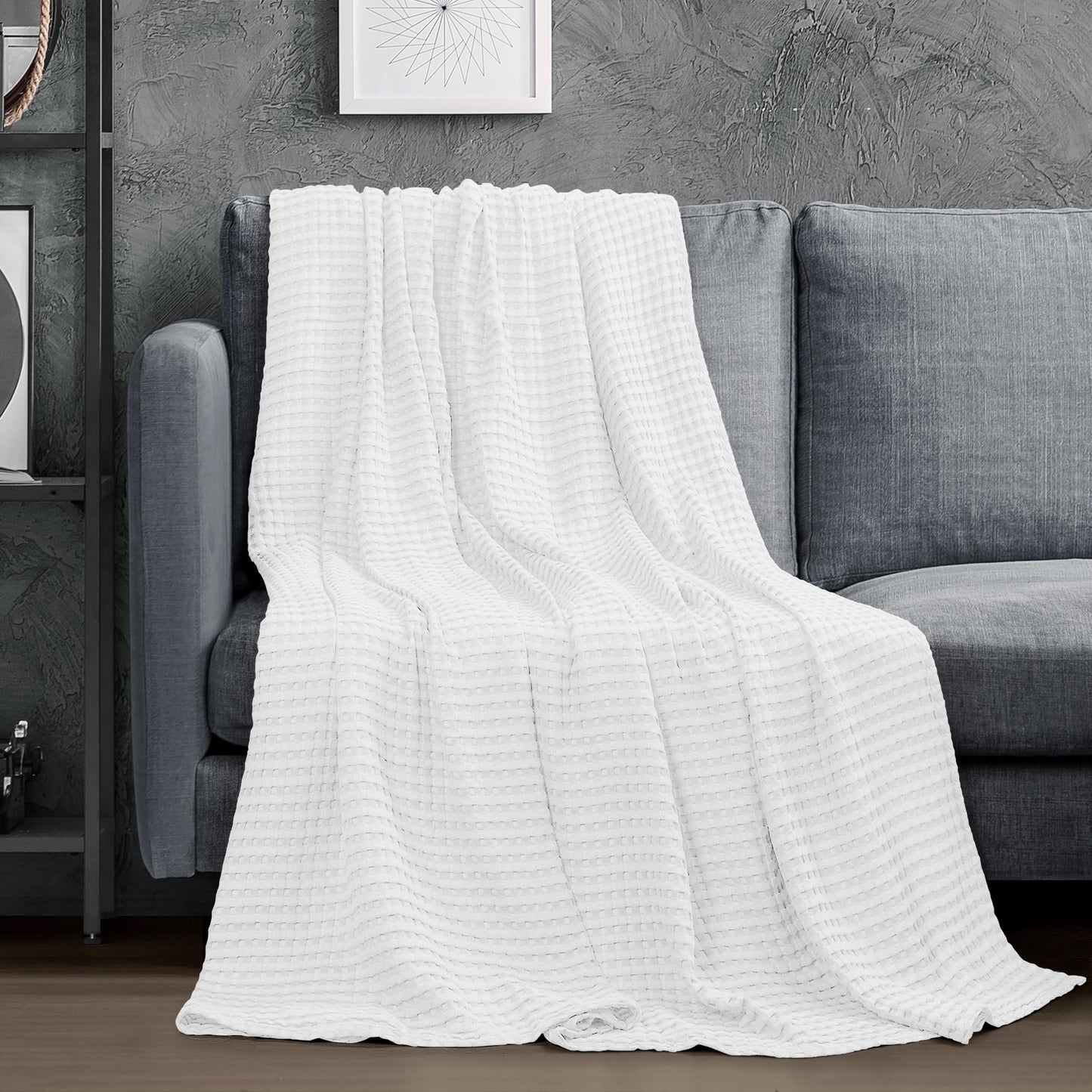 Utopia Bedding 100% Cotton Waffle Weave Blanket Queen Size for Bed - Lightweight, Breathable Summer Blankets Soft and Cozy, Gifts for Fathers Day Home Room Decor (White, 90x90 Inch)