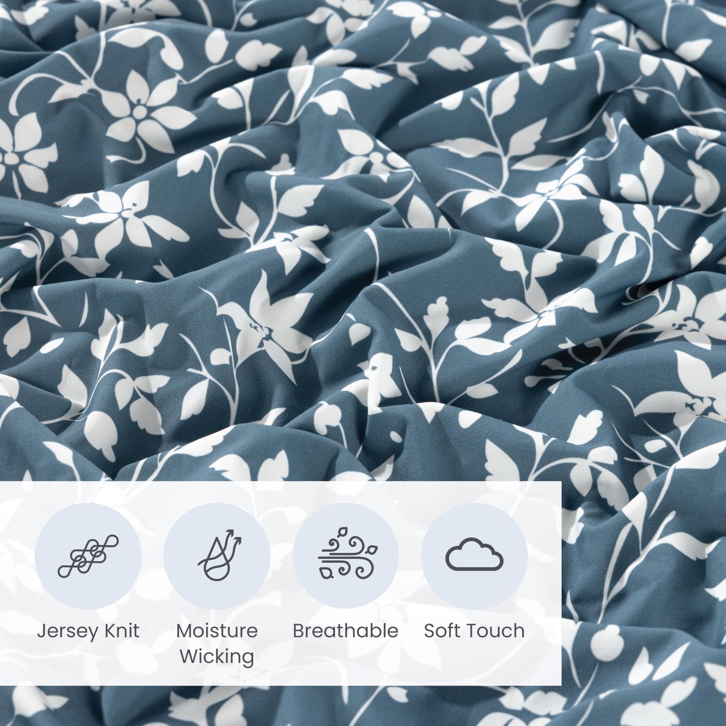 Berkshire Jersey Sheet Set – Cool-to-the-Touch, Soft & Breathable Knit Bed Sheets, Wrinkle-Free, Moisture-Wicking, Deep Pocket Fitted Sheet, 4 Piece Bedding Set, Queen, Bethany Floral Blue