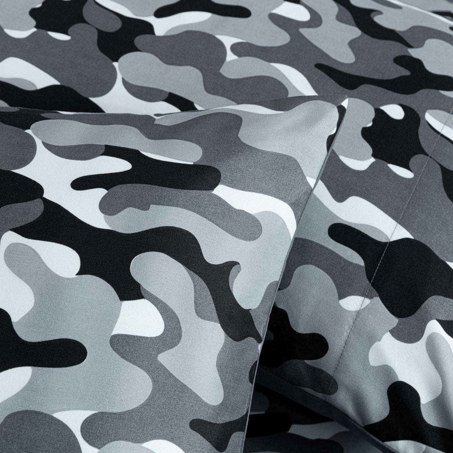 Chezmoi Collection Military Camo 4-Piece Sheet Set - Camouflage Black Gray Printed Microfiber Soft Breathable Deep Pocket Sheets and Pillowcases Set, Queen Size