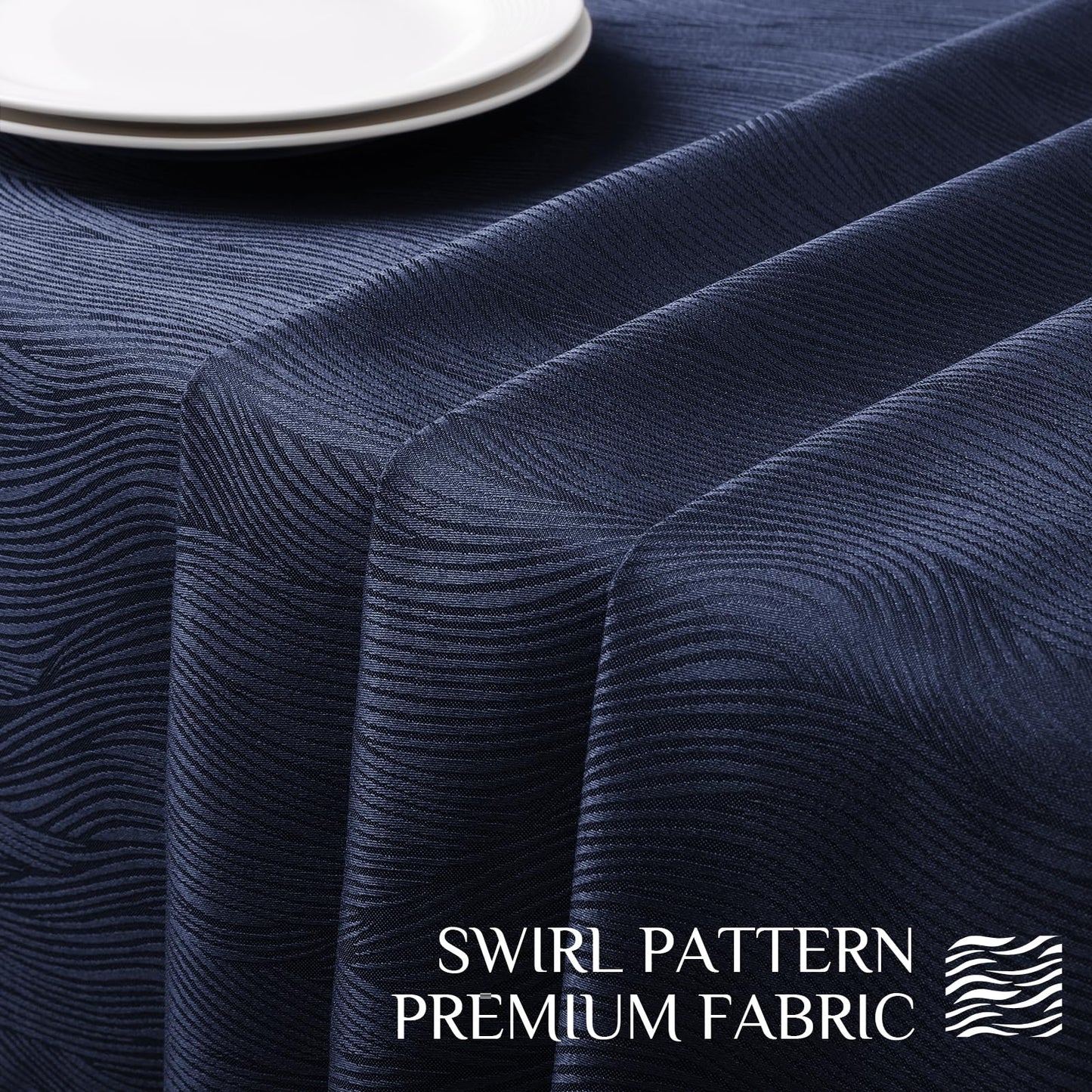 Softalker Jacquard Rectangle Tablecloth, Swirl Design Waterproof Stain Resistant Table Cover Wrinkle Free Heavy Weight Table Cloths for Dinner/Parties/Holiday - 60 x 84 Inch, Navy Blue
