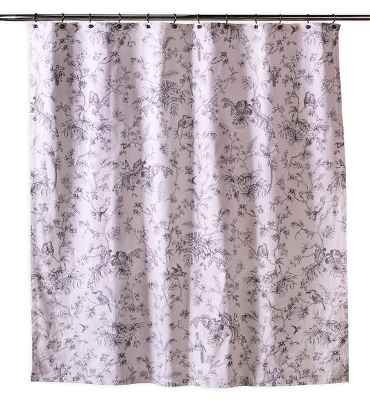 Maison d' Hermine Shower Curtain 100% Cotton One Panel 70"x72" Washable Fabric Shower Curtains for Bathroom, Easy Hanging with 12 Button Holes - Home Hotel Resort Spring Summer - Jouy Paradise - Grey