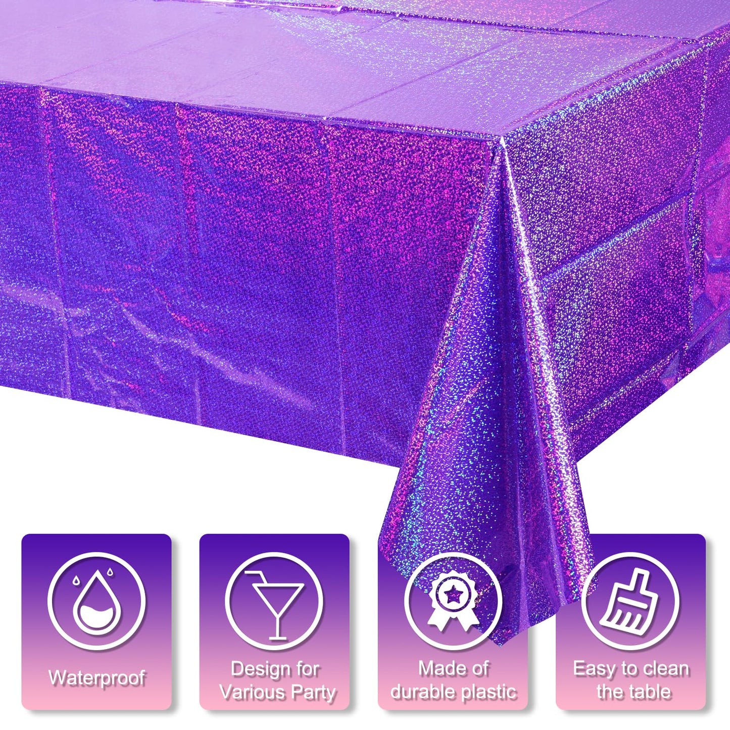 FunnyPars 3 Pack Iridescent Pink Purple and Blue Kpop Plastic Tablecloths, Disposable Rectangle Table Covers, Holographic Metallic Foil Tablecloth Party Decorations for Kpop Birthday, 54x108 Inch