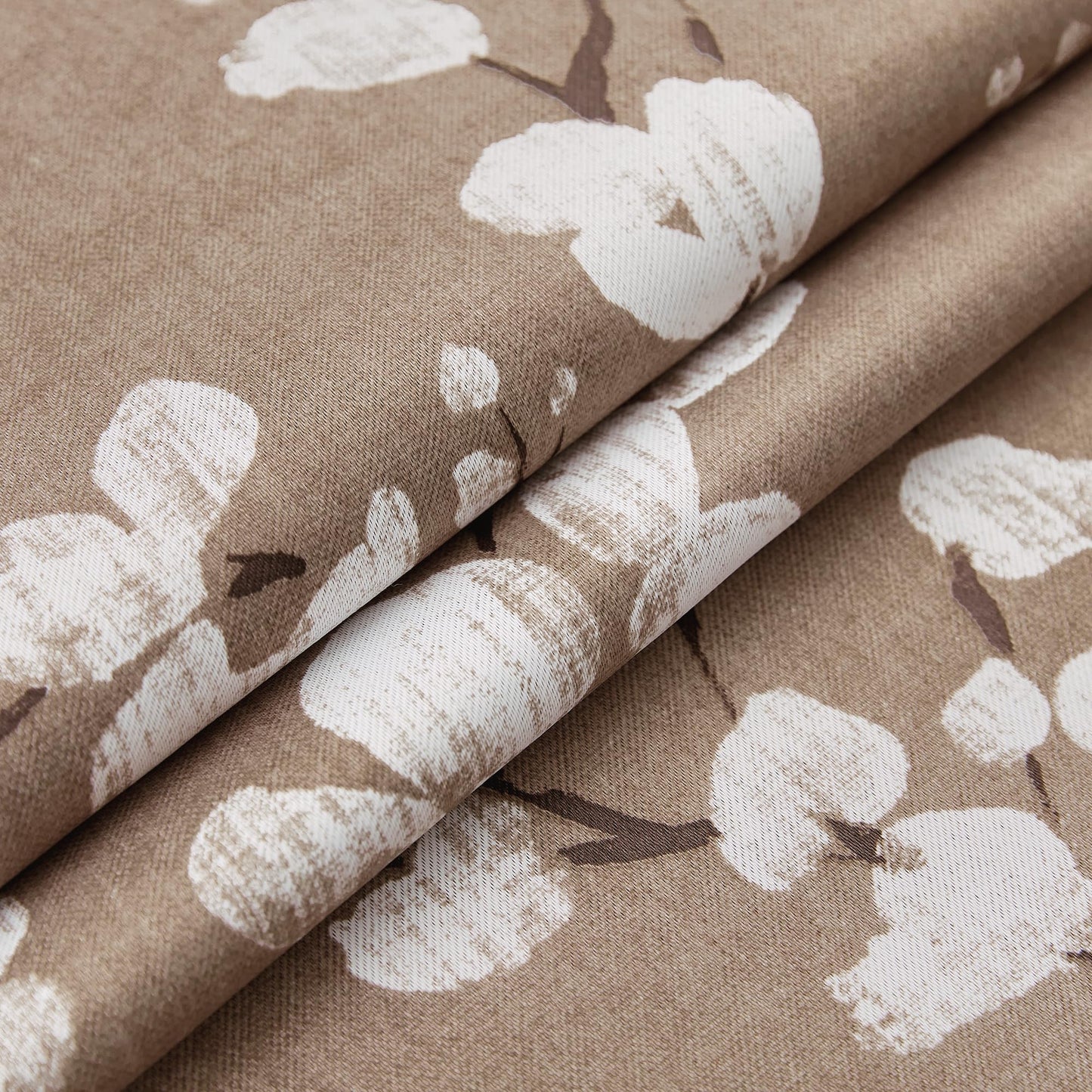 FMFUNCTEX 100% Blackout Floral Curtains for Bedroom, Taupe Curtains 84 inches Long Blossom Flower Patterned for Living Room, Thermal Insulated Farmhouse Drapes, Grommet Top 2 Panels (White on Brown)