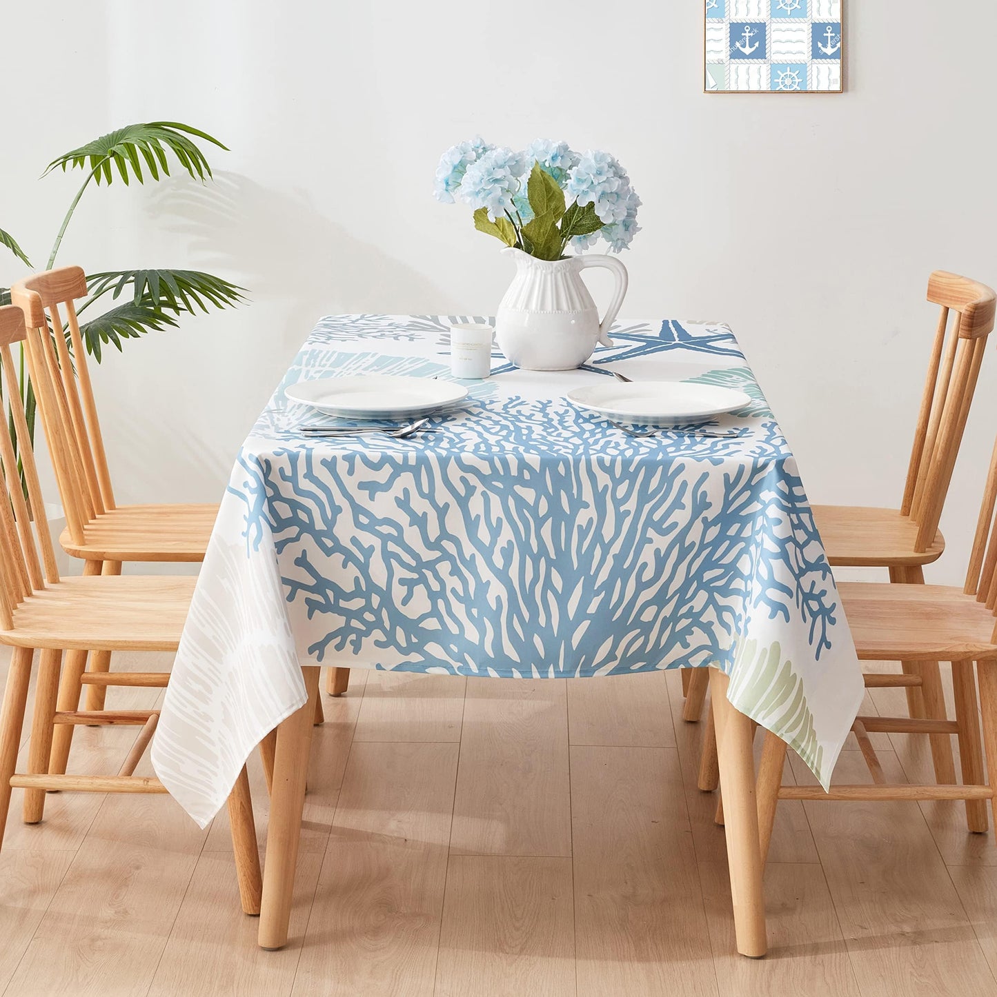 Nautical Coastal Rectangle Tablecloth Beach Ocean Print Table Cloth Waterproof Stain Resistant Wrinkle-Free Table Cover for Kitchen Dining Room Indoor and Outdoor Picnic Party 52x70 Inches, C3