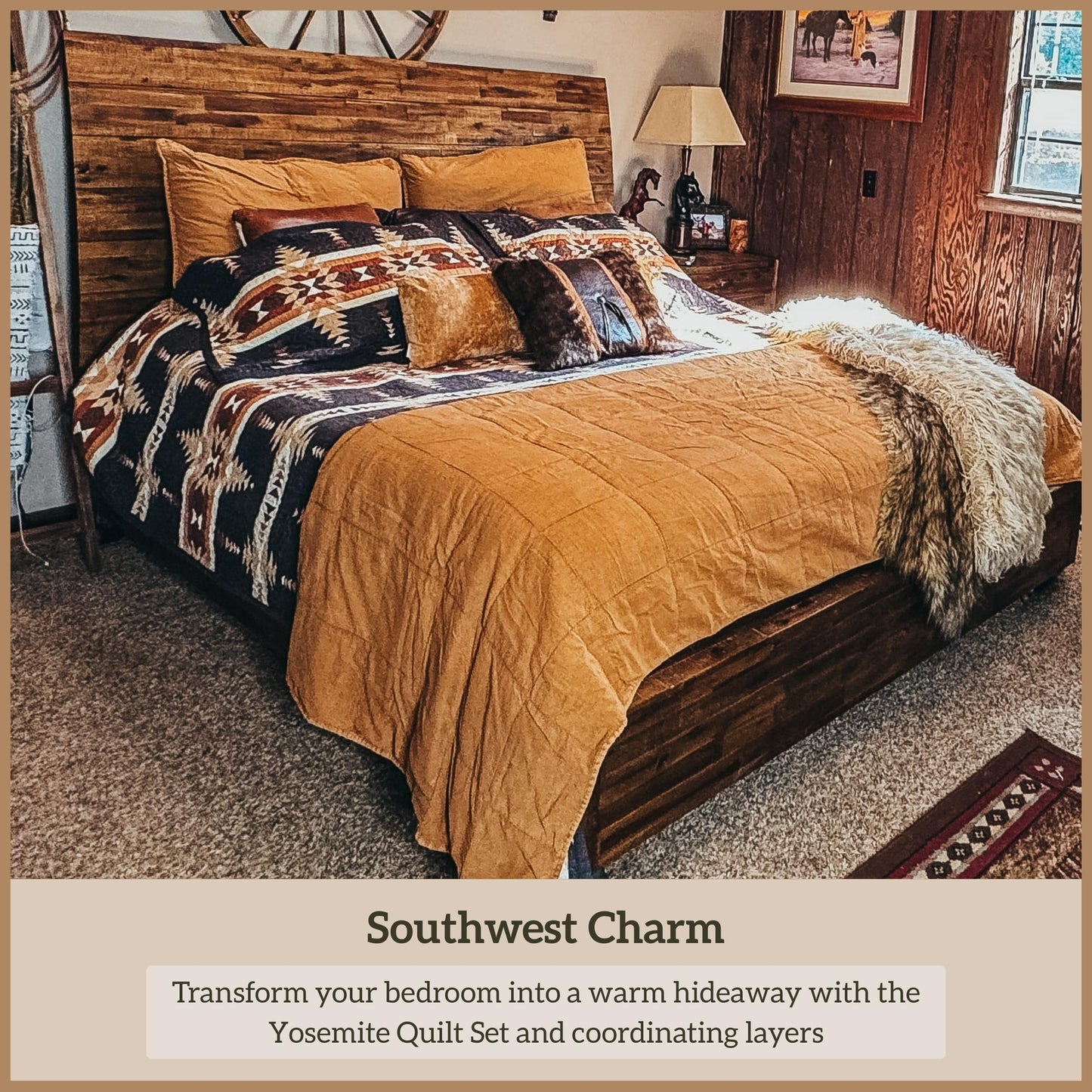 Paseo Road Yosemite Western Bedding 3 Piece Quilt Set with Pillow Shams, King Aztec Bedding Set, Tribal Southwestern Bedding, Geometric Pattern Cotton Reversible Bed Set