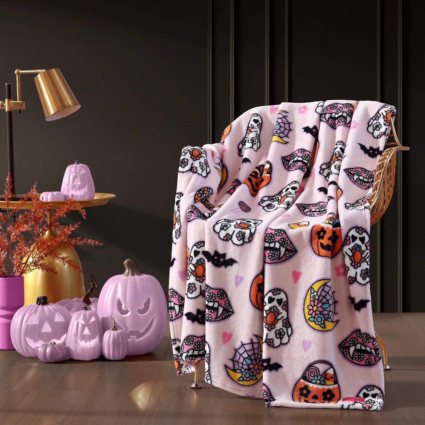 Betsey Johnson - Blanket, Buttery-Soft Throw Blanket for Couch or Bed, Boldly Plush & Oversized Bedding (Retro Halloween Pink, 50" x 70")
