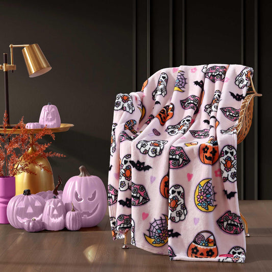 Betsey Johnson - Blanket, Buttery-Soft Throw Blanket for Couch or Bed, Boldly Plush & Oversized Bedding (Retro Halloween Pink, 50" x 70")