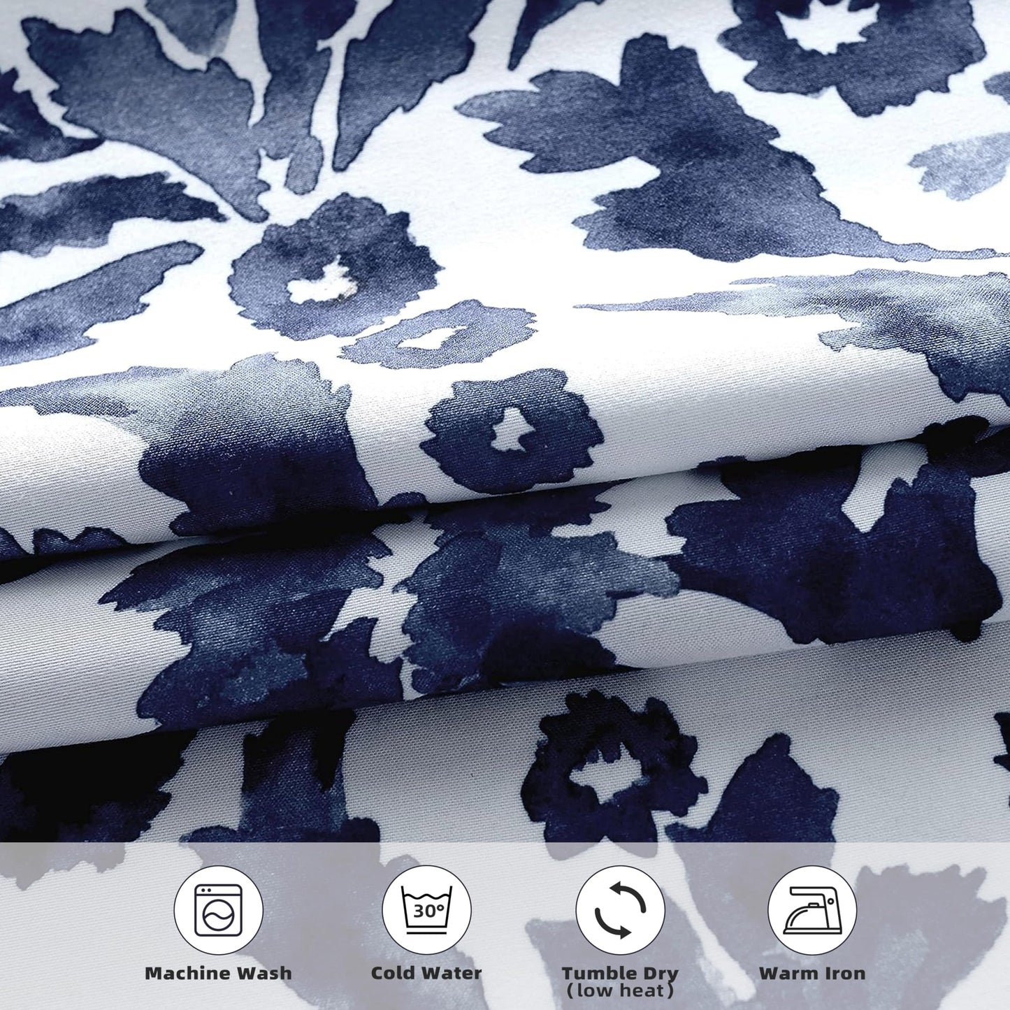 DriftAway Julia Blackout Curtains for Bedroom Navy Floral Watercolor Pattern Double Layer Thermal Insulated Sound Reducing Room Darkening Drapes for Living Room Grommet 2 Panels Each W52 x L84 Navy