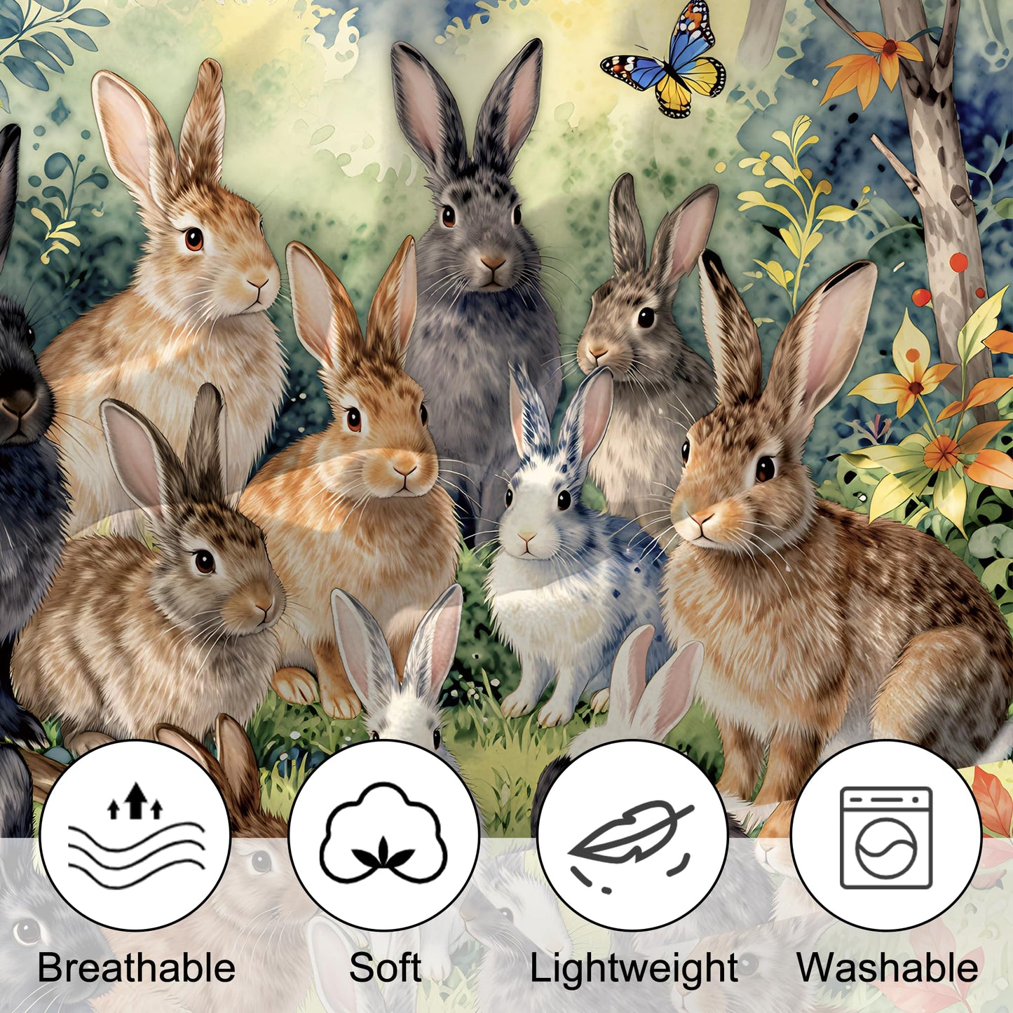 EDGZKO Cute Rabbit Comforter Set, Queen Size Bunny Happy Easter Bedding Set for Boys Girls Kids Teens Adults, Wild Animals Quilt Duvet Bed Set, Wildlife Bedroom Decor 1 Comforter & 2 Pillowcases